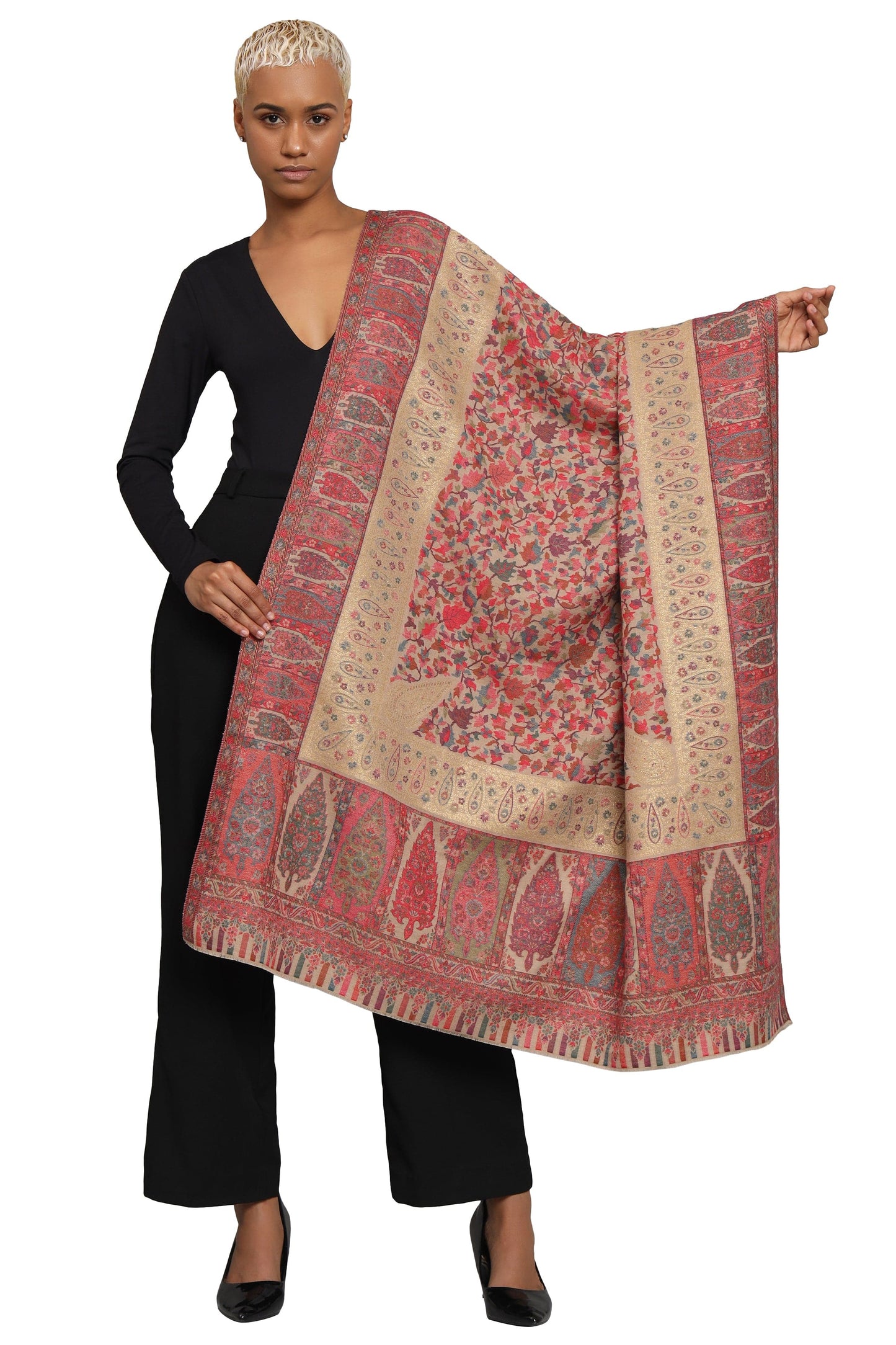 Pashtush India Womens Shawls Pashtush Womens Fine Wool Shawl, Twilight Collection, Woven With Metallic Floral Design, Multicolour