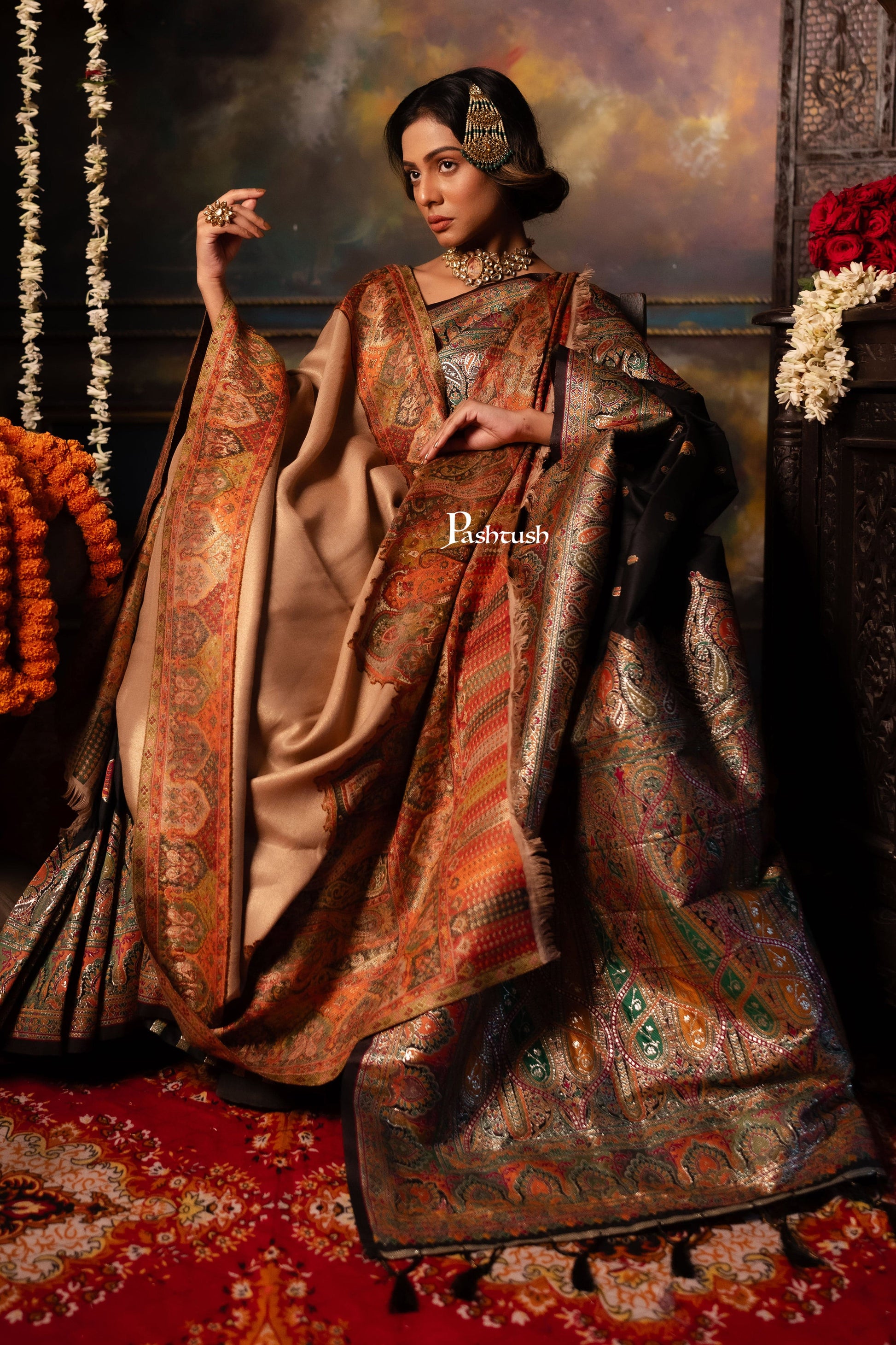 Pashtush India Womens Shawls Pashtush Womens Fine Wool Shawl, Twilight Paisley Palla Design, Multicolour