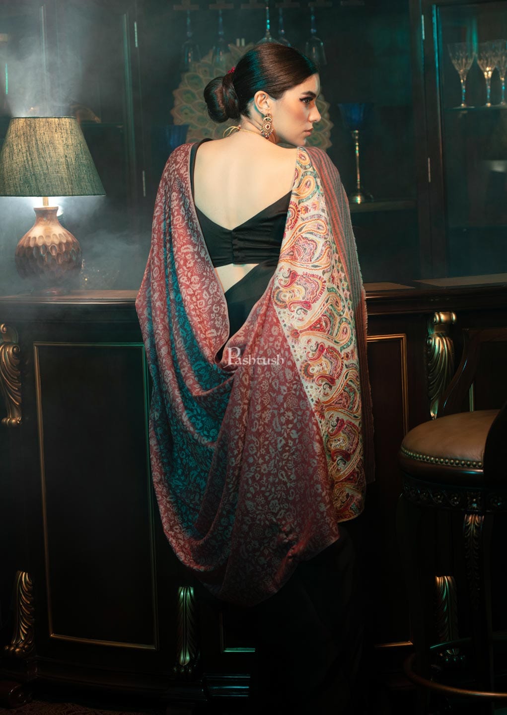 Pashtush India Womens Shawls Pashtush womens Fine Wool shawl, With Embroidered Ethnic Palla design, Soft and Warm