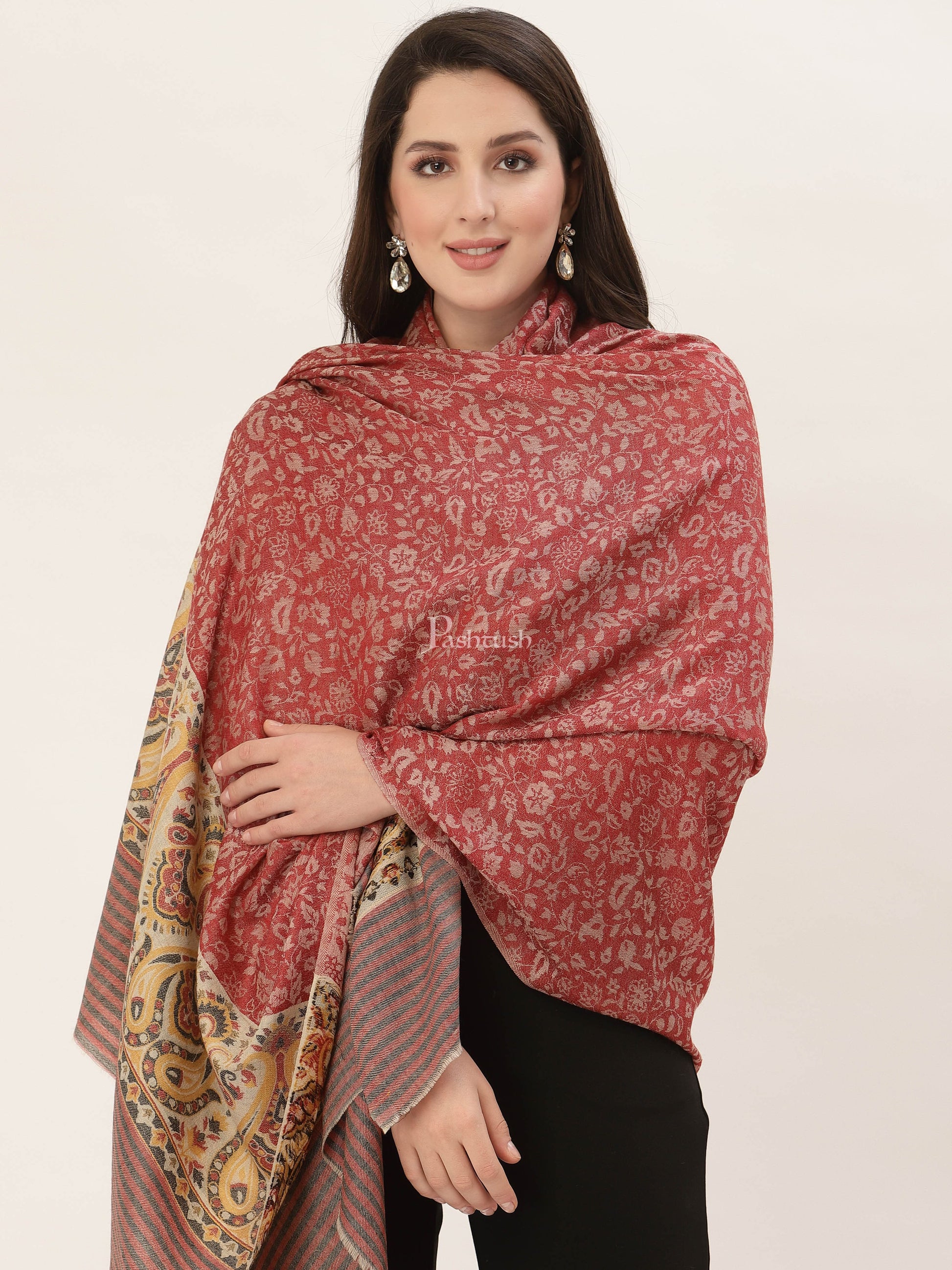 Pashtush India Womens Shawls Pashtush Womens Fine Wool Shawl, With Ethnic Palla Weave