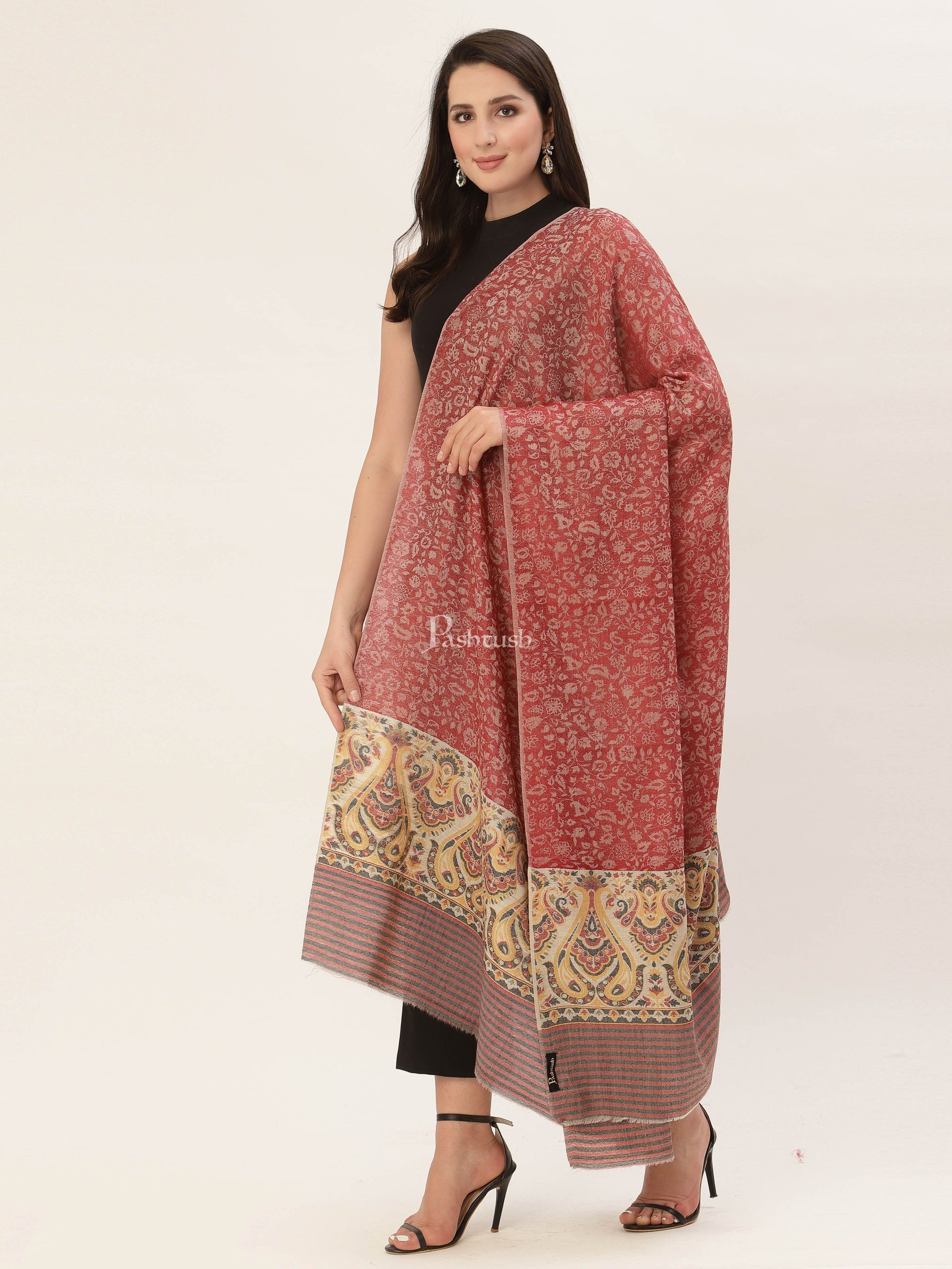 Pashtush India Womens Shawls Pashtush Womens Fine Wool Shawl, With Ethnic Palla Weave