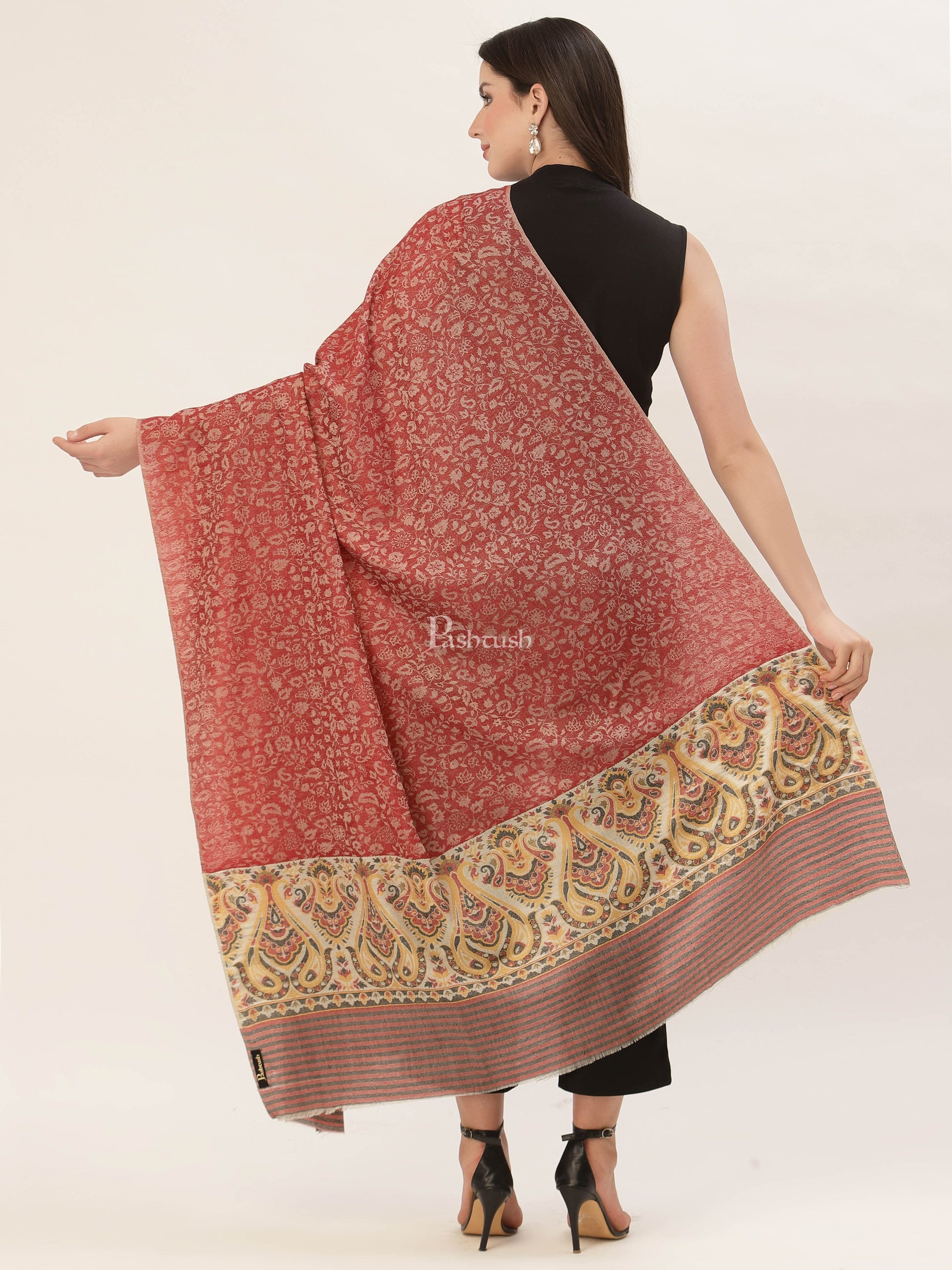 Pashtush India Womens Shawls Pashtush Womens Fine Wool Shawl, With Ethnic Palla Weave