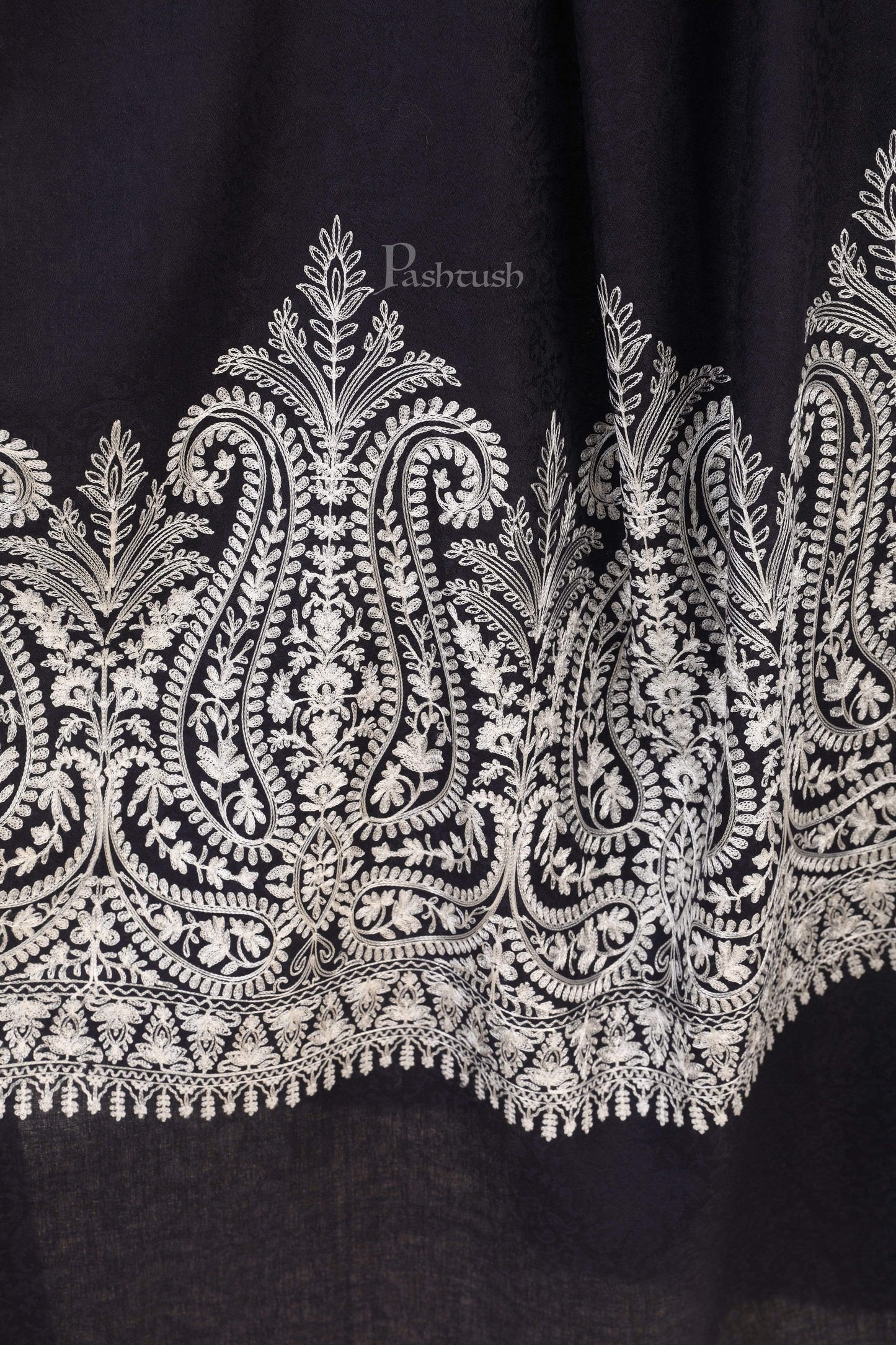 Pashtush India 114x228 Pashtush Womens Fine Wool Shawl, With Tone on Tone Nalki Embroidery, Soft and Warm