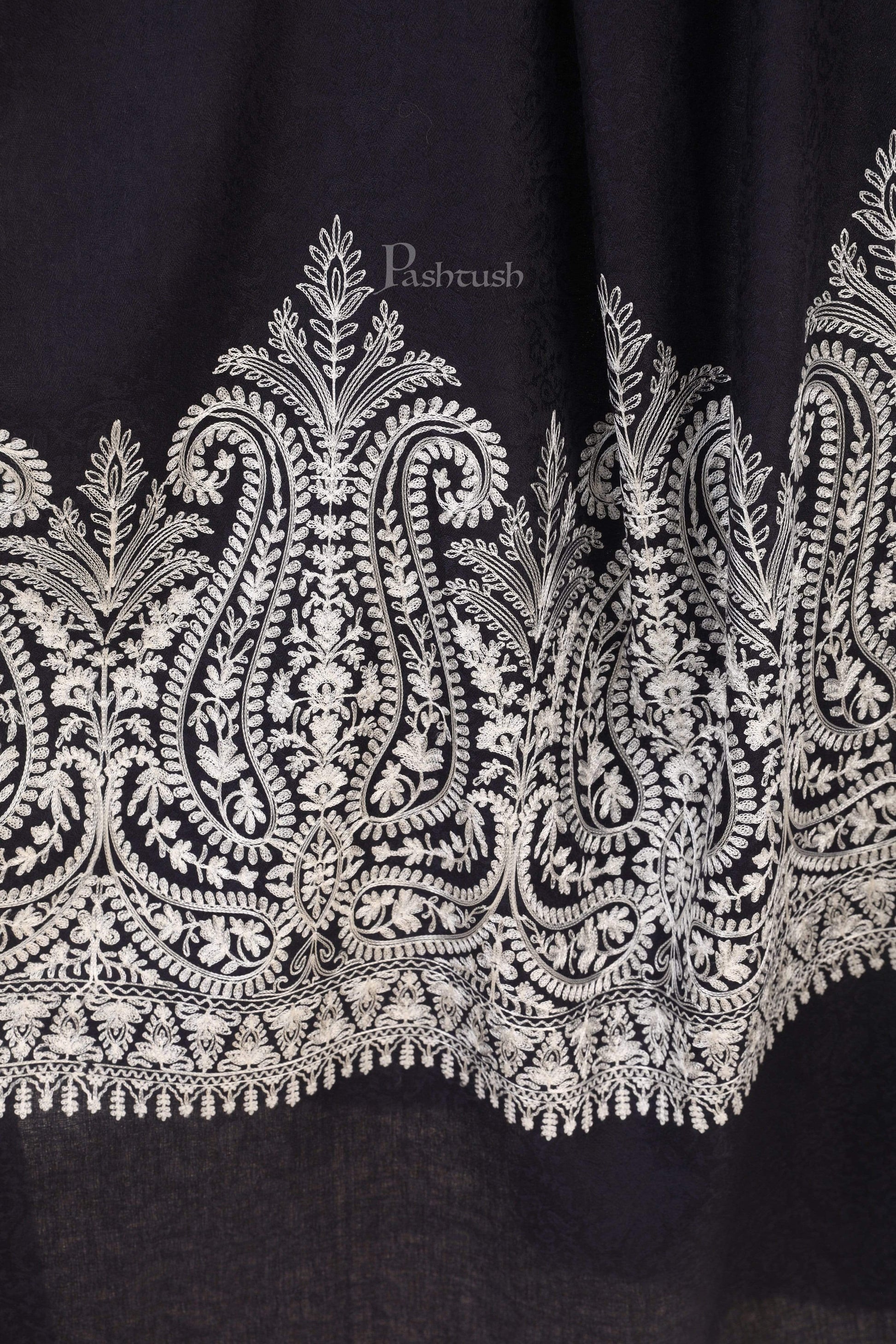 Pashtush India 114x228 Pashtush Womens Fine Wool Shawl, With Tone on Tone Nalki Embroidery, Soft and Warm