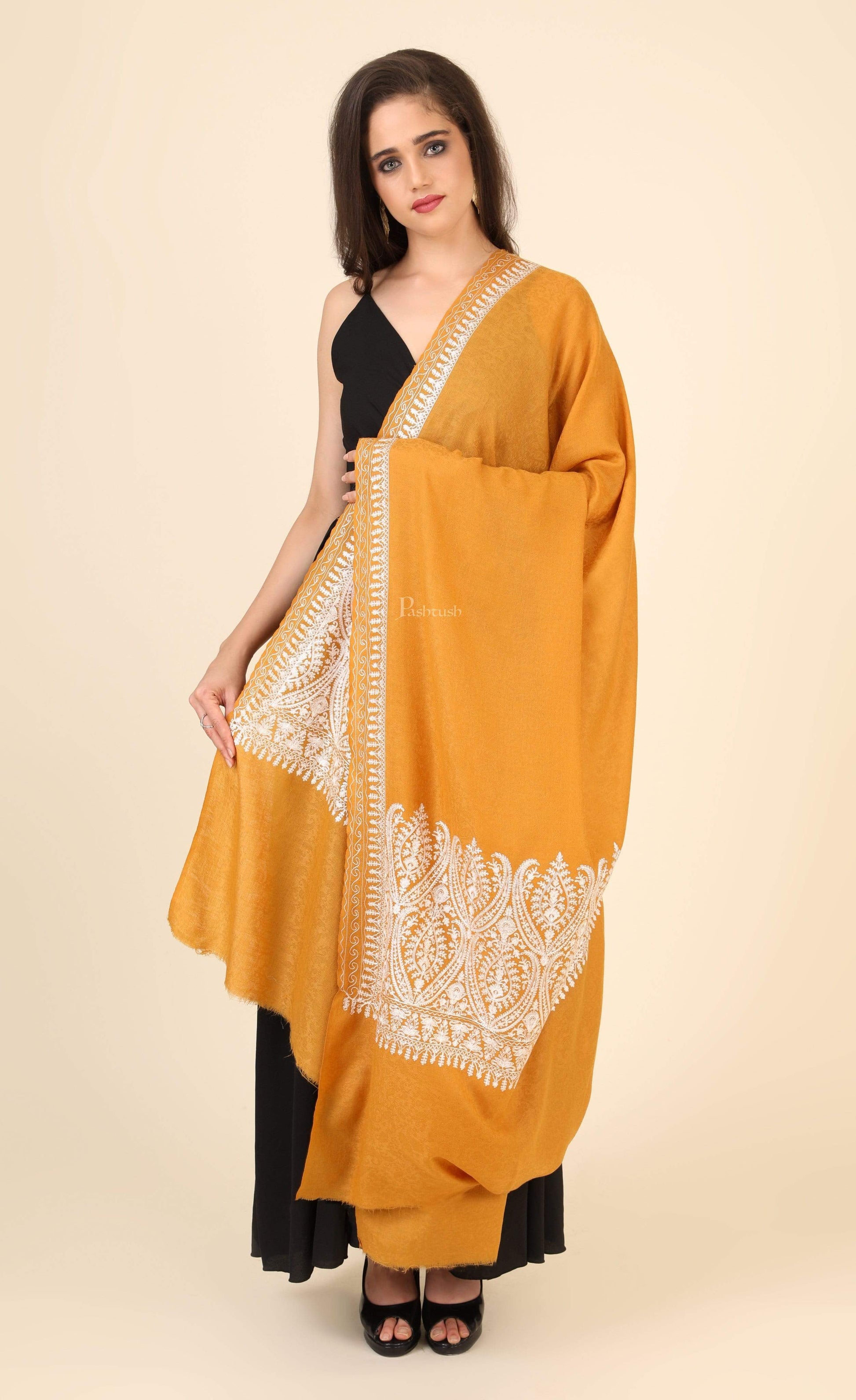 Pashtush India 114x228 Pashtush Womens Fine Wool Shawl, With Tone on Tone Nalki Embroidery, Soft and Warm