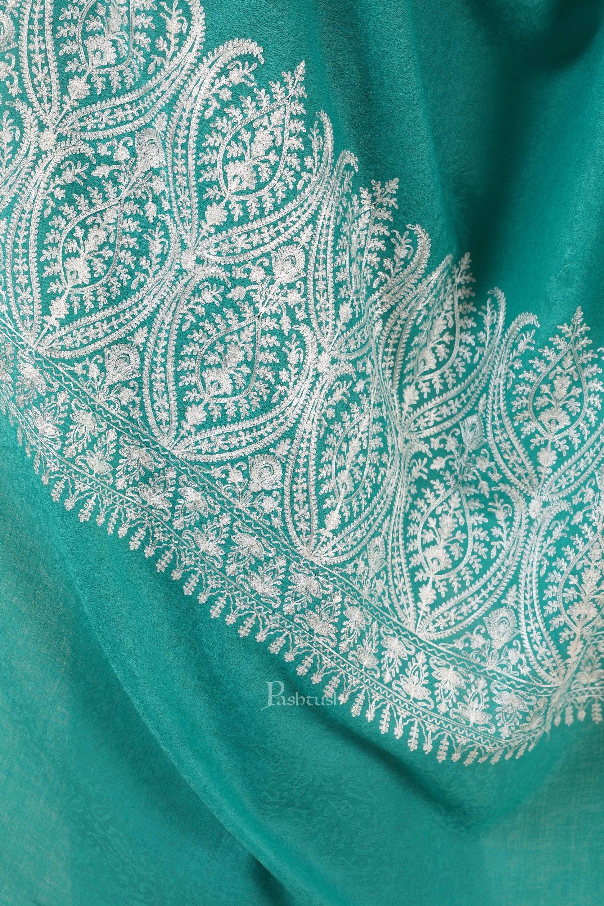 Pashtush India 114x228 Pashtush Womens Fine Wool Shawl, With Tone on Tone Nalki Embroidery, Soft and Warm