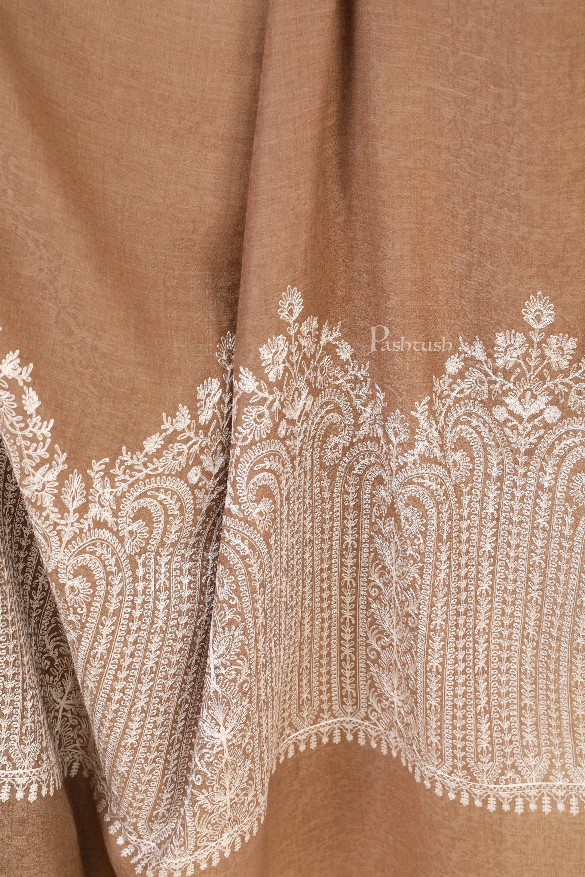 Pashtush India 114x228 Pashtush Womens Fine Wool Shawl, With Tone on Tone Nalki Embroidery, Soft and Warm