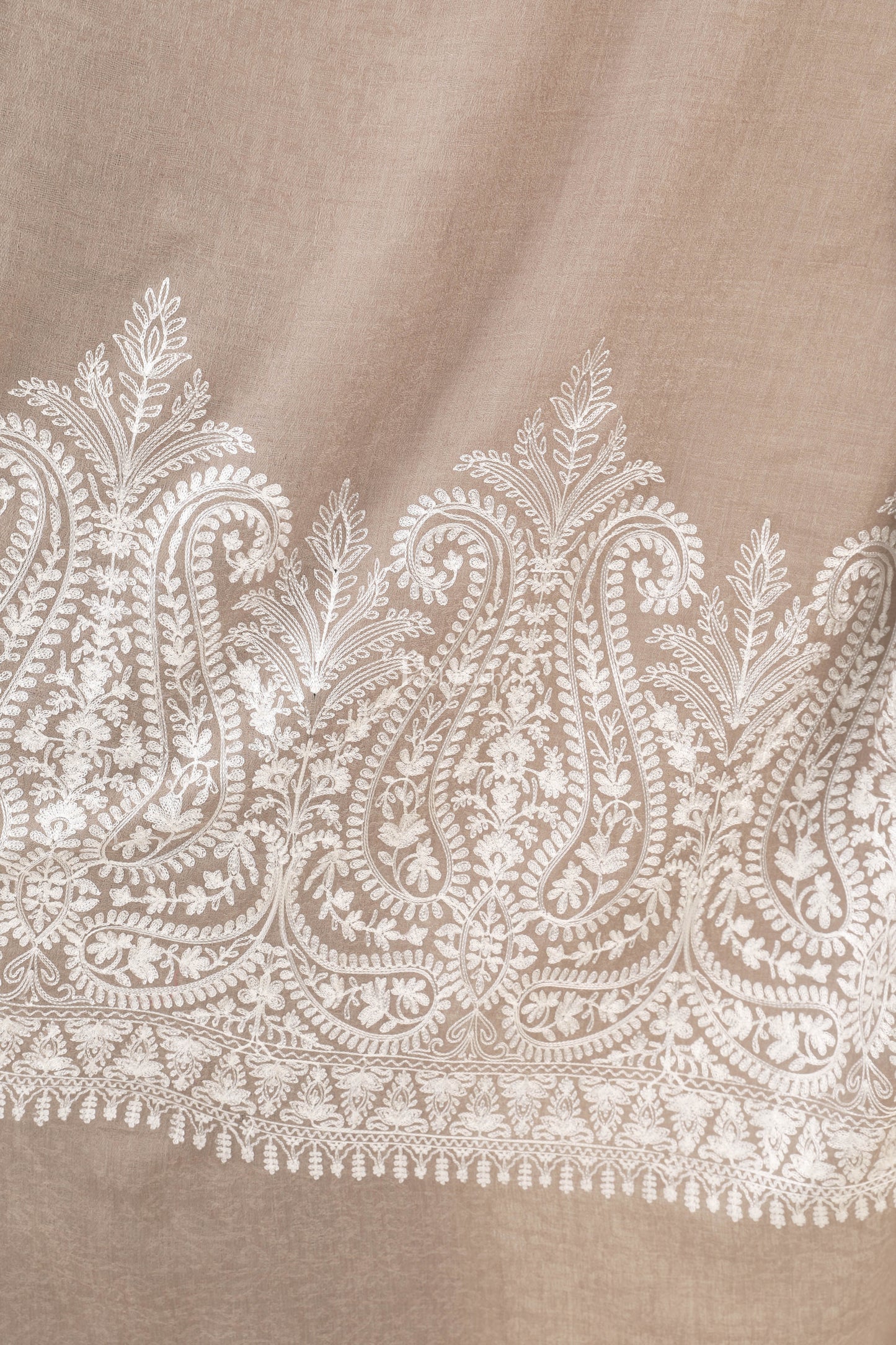 Pashtush India Womens Shawls Pashtush Womens Fine Wool Shawl, With Tone On Tone Nalki Embroidery, Soft And Warm, Beige