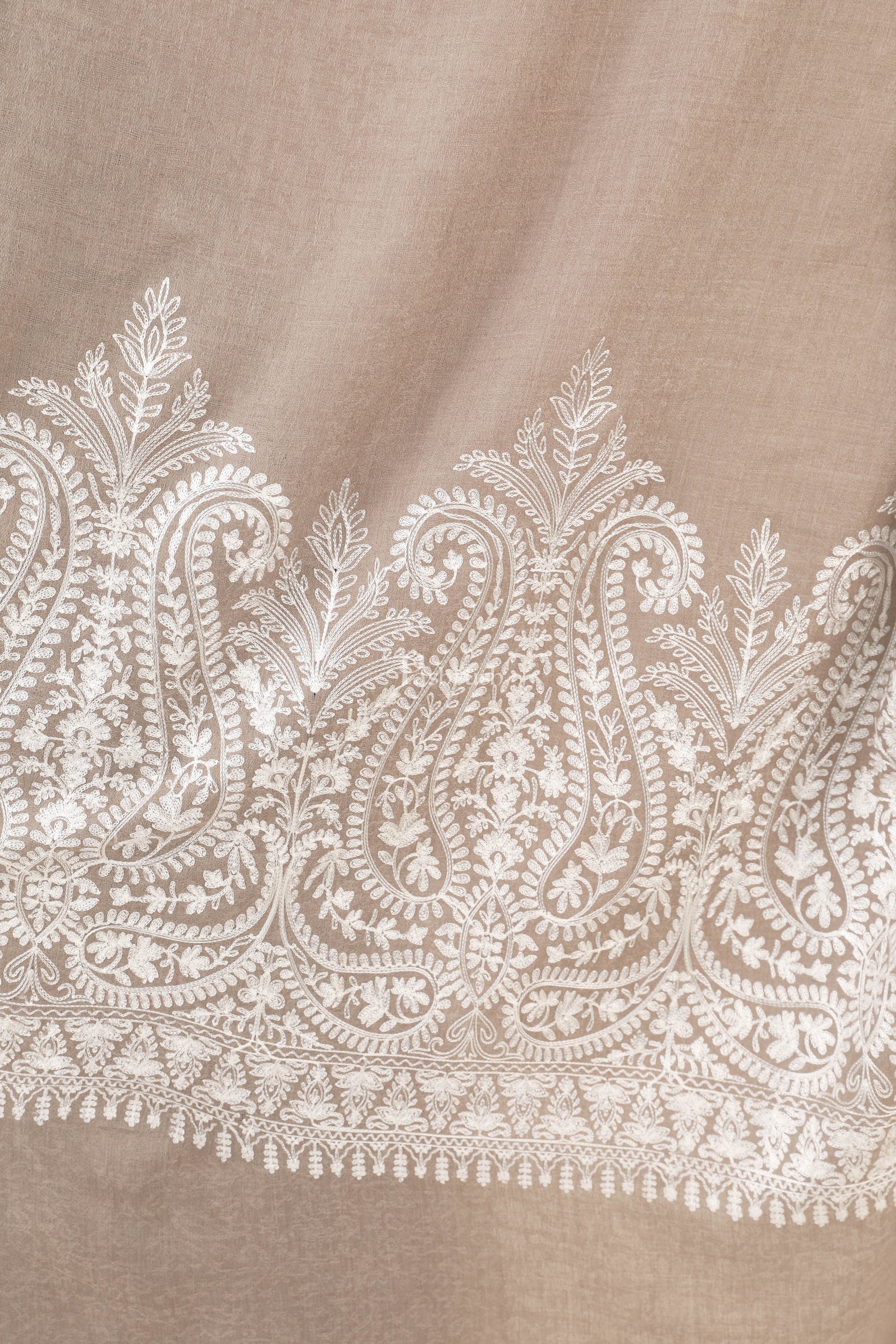 Pashtush India Womens Shawls Pashtush Womens Fine Wool Shawl, With Tone On Tone Nalki Embroidery, Soft And Warm, Beige
