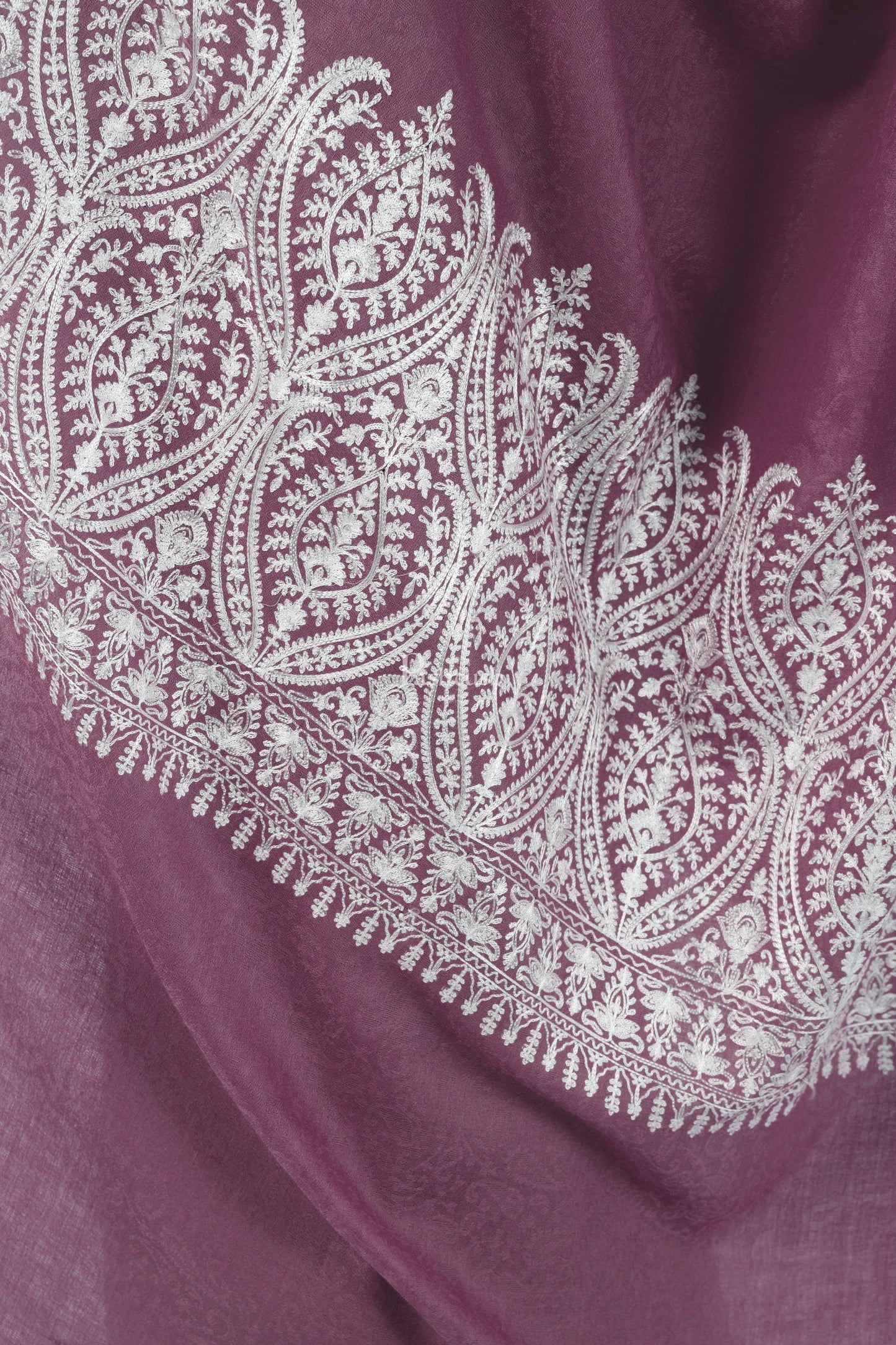 Pashtush India Womens Shawls Pashtush Womens Fine Wool Shawl, With Tone On Tone Nalki Embroidery, Soft And Warm, Peel Lilac