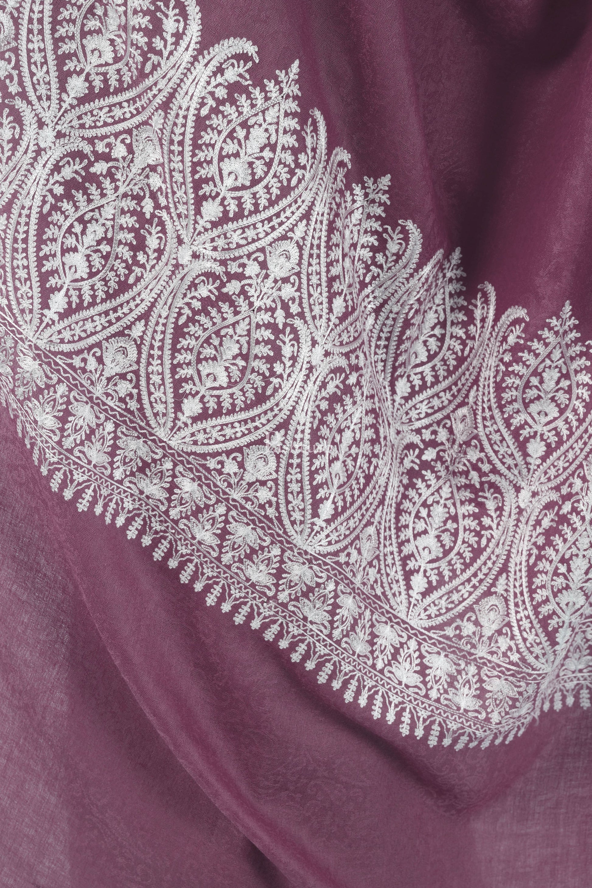 Pashtush India Womens Shawls Pashtush Womens Fine Wool Shawl, With Tone On Tone Nalki Embroidery, Soft And Warm, Peel Lilac