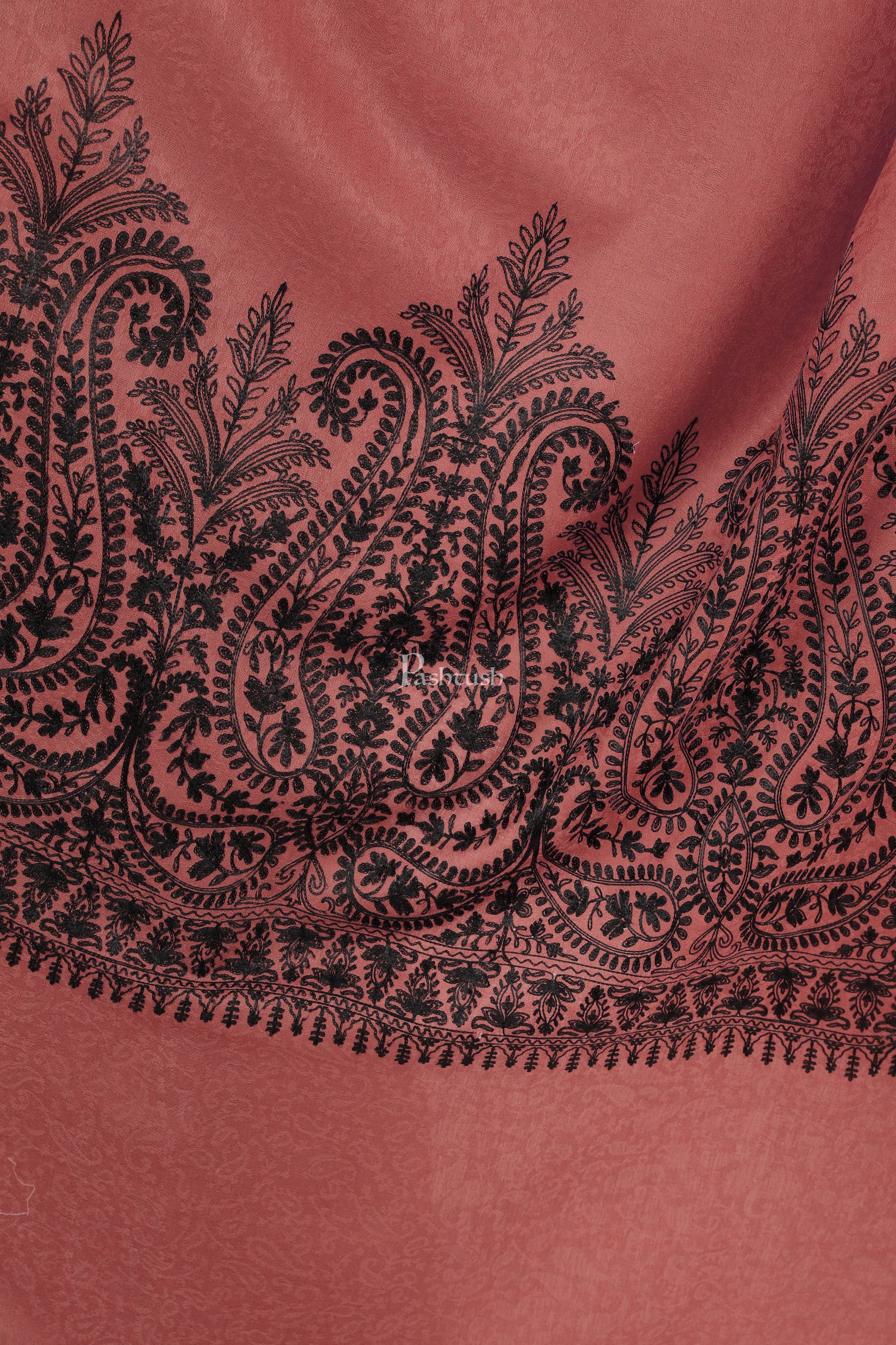 Pashtush India Womens Shawls Pashtush Womens Fine Wool Shawl, With Tone On Tone Nalki Embroidery, Soft And Warm, Rose
