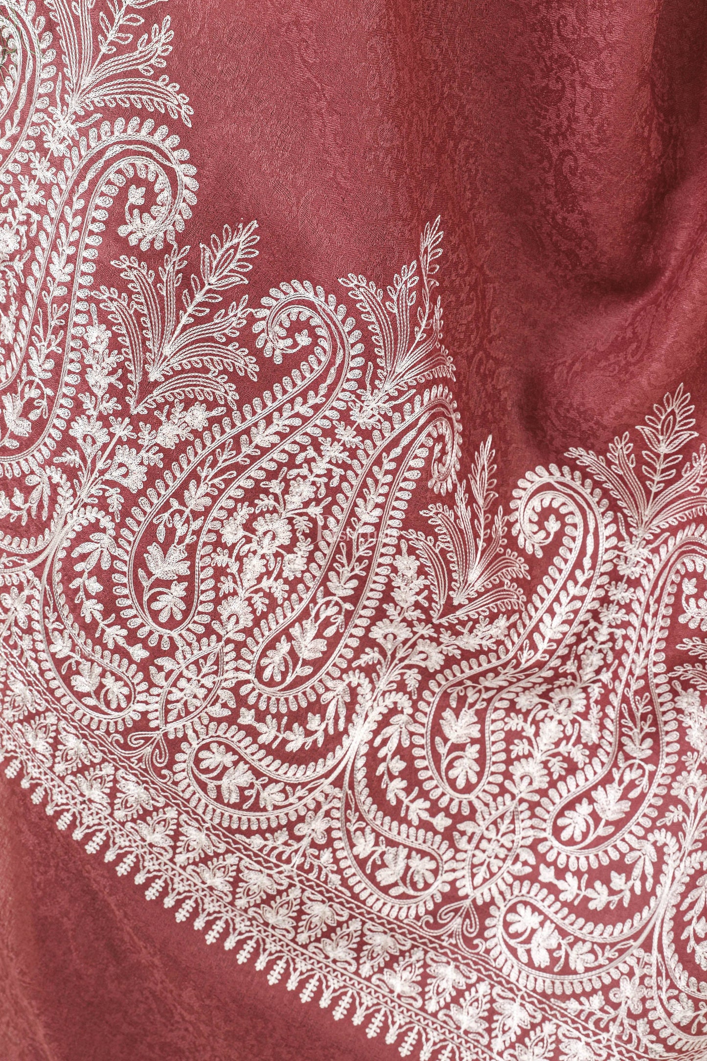 Pashtush India Womens Shawls Pashtush Womens Fine Wool Shawl, With Tone On Tone Nalki Embroidery, Soft And Warm, Rose