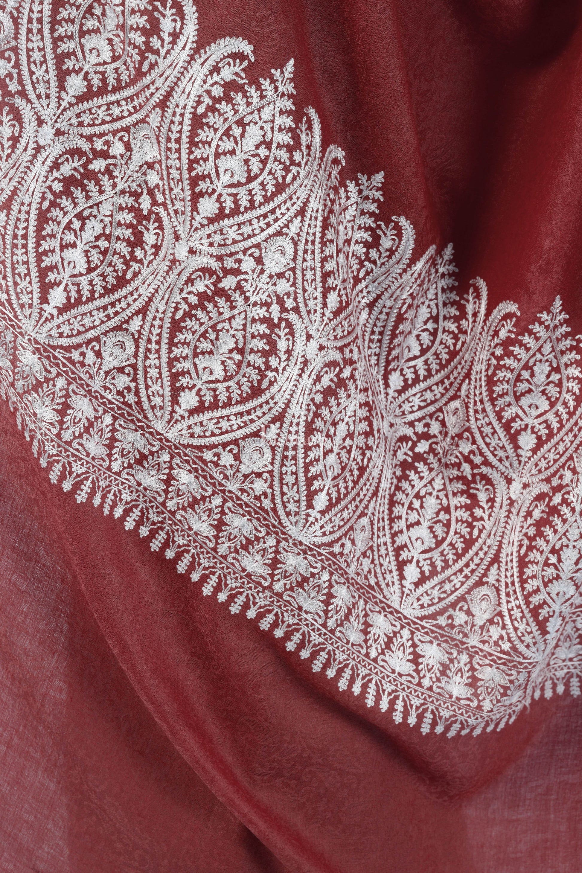 Pashtush India Womens Shawls Pashtush Womens Fine Wool Shawl, With Tone On Tone Nalki Embroidery, Soft And Warm, Rose