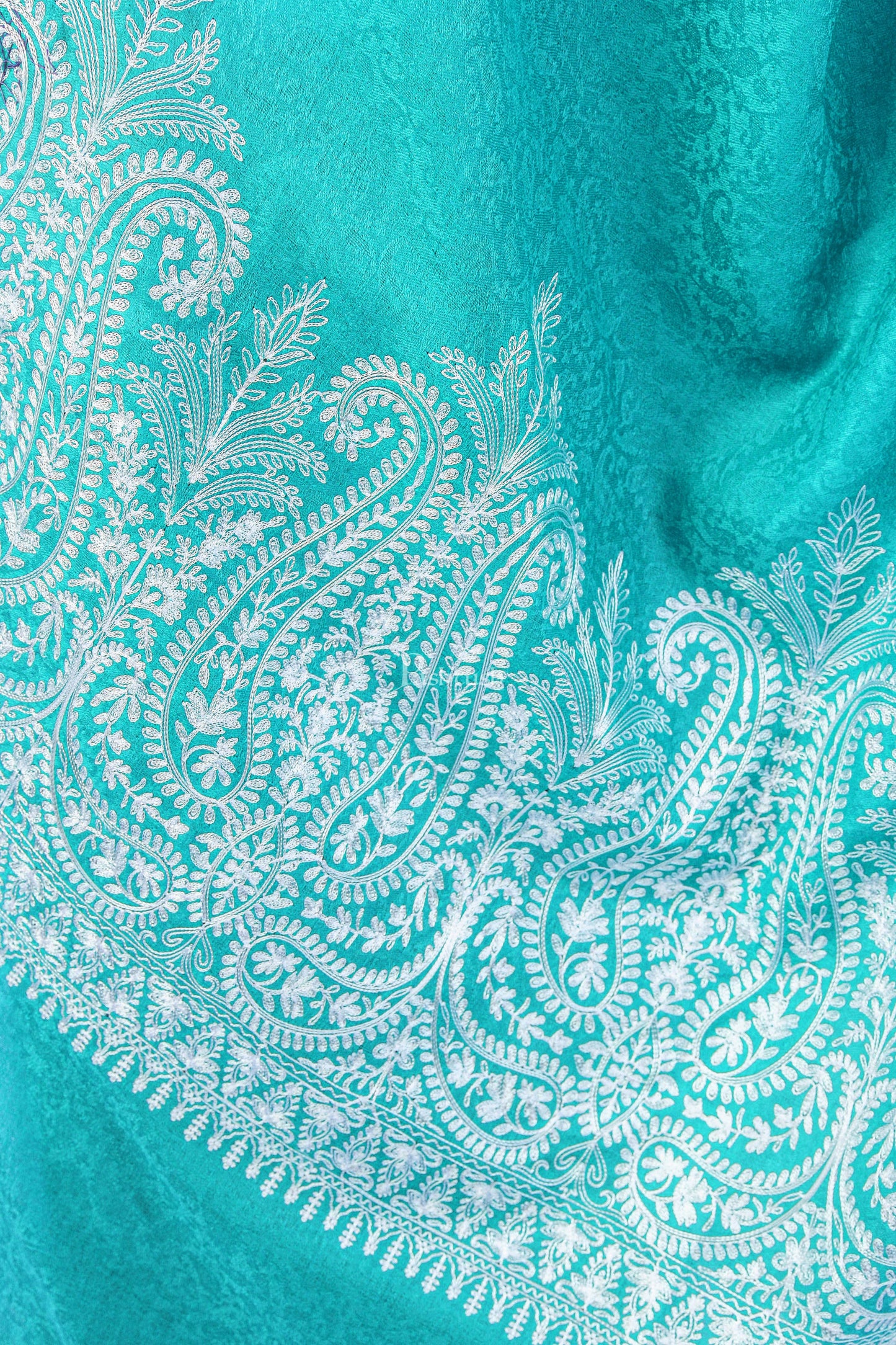 Pashtush India Womens Shawls Pashtush Womens Fine Wool Shawl, With Tone On Tone Nalki Embroidery, Soft And Warm, Sku Blue