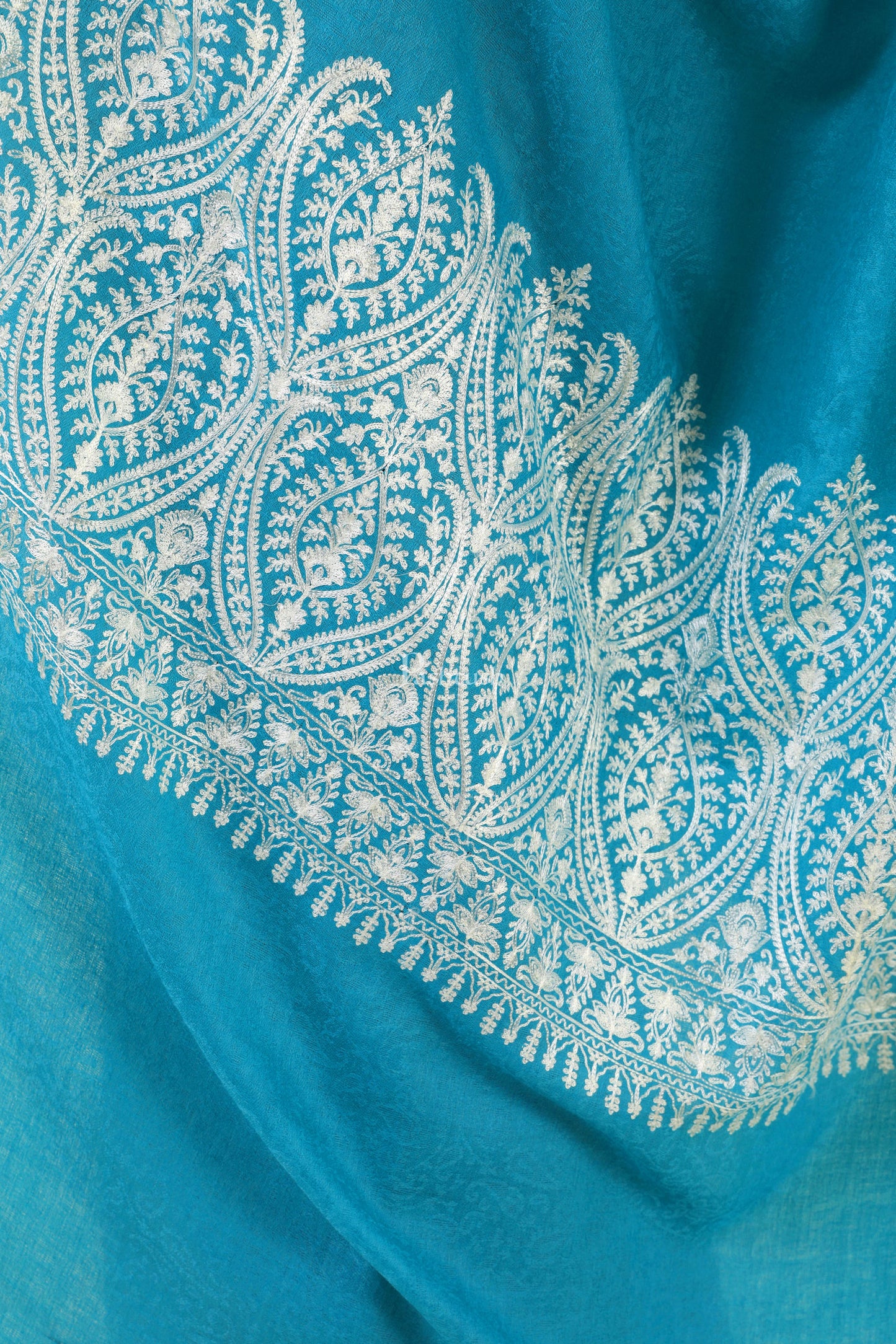 Pashtush India Womens Shawls Pashtush Womens Fine Wool Shawl, With Tone On Tone Nalki Embroidery, Soft And Warm, Sky Blue