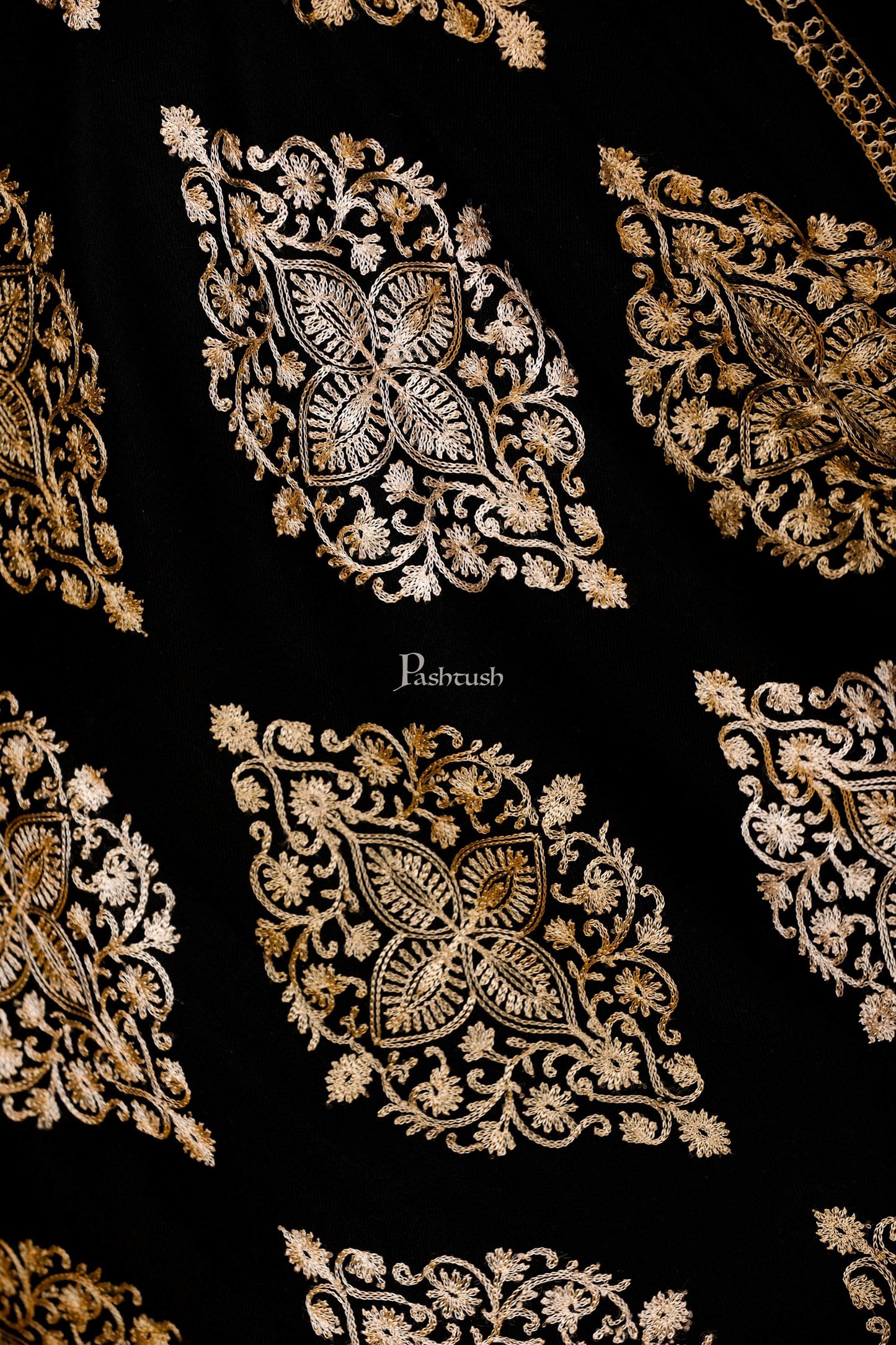 Pashtush Store Stole Pashtush Womens Fine Wool, Silky Nalki Embroidery Needlework Stole, Black