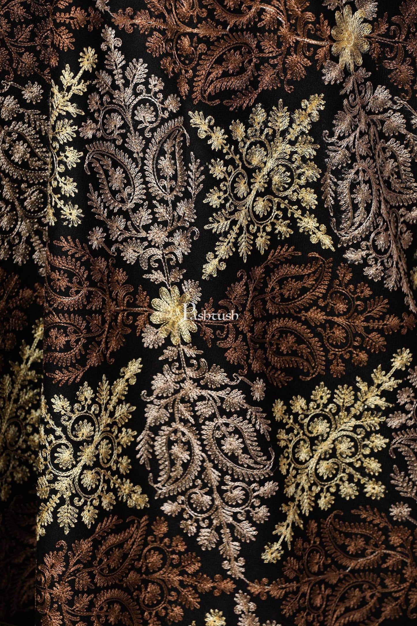 Pashtush India 70x200 Pashtush Womens Fine Wool, Silky Nalki Embroidery Needlework Stole, Black