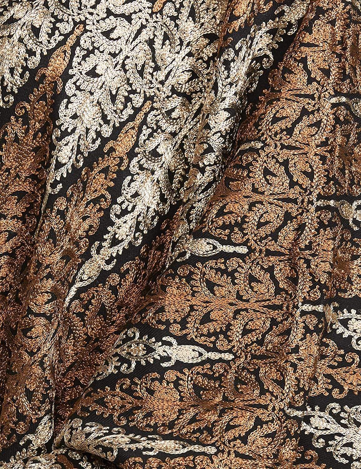 Pashtush India 70x200 Pashtush Womens Fine Wool, Silky Nalki Embroidery Needlework Stole, Black
