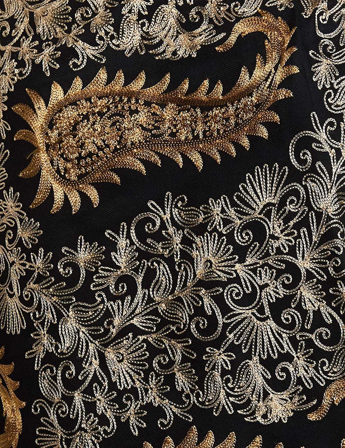 Pashtush India 70x200 Pashtush Womens Fine Wool, Silky Nalki Embroidery Needlework Stole, Black