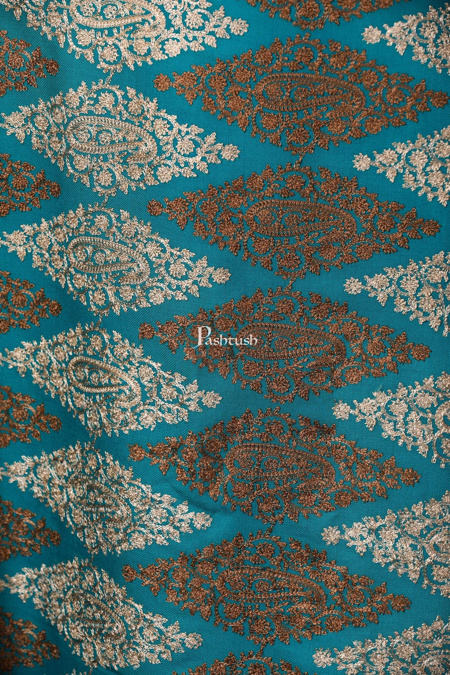 Pashtush Store Stole Pashtush Womens Fine Wool, Silky Nalki Embroidery Needlework Stole, Cobalt Blue