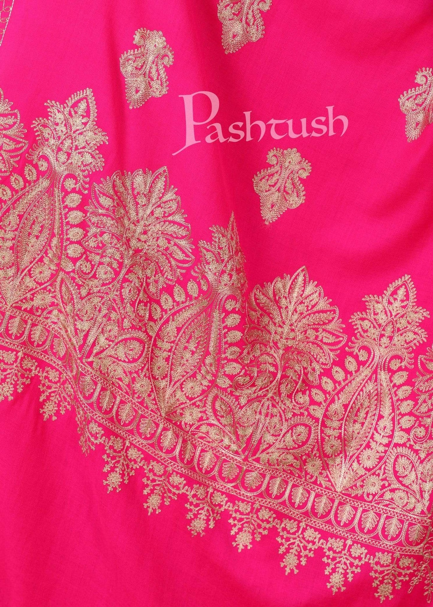 Pashtush Store Stole Pashtush Womens Fine Wool, Silky Nalki Embroidery Needlework Stole, Hot Pink