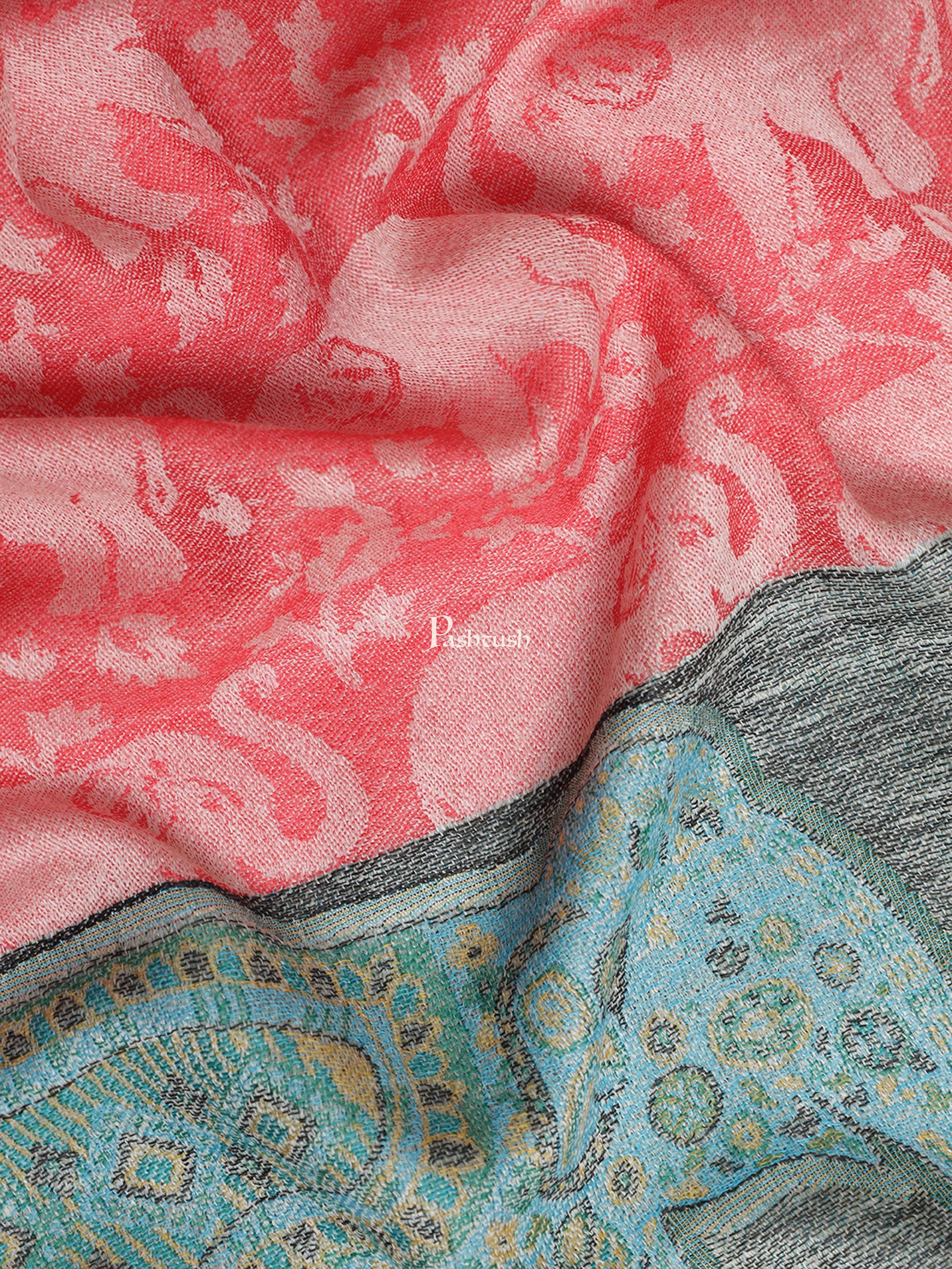 Pashtush India Womens Stoles and Scarves Scarf Pashtush Womens Fine Wool Stole, Chanting Elephants Weave, Bloom