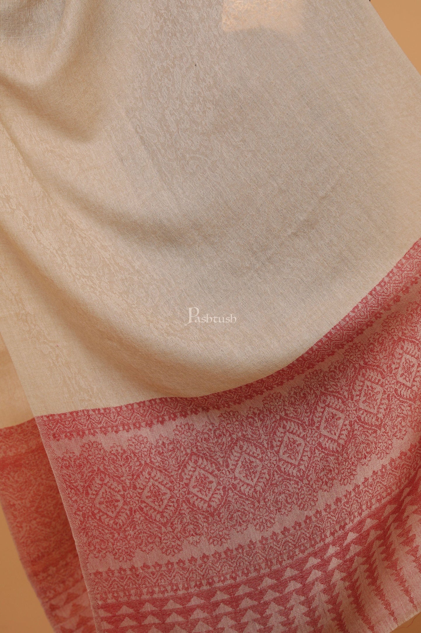 Pashtush India Womens Stoles and Scarves Scarf Pashtush womens Fine Wool stole, diamond weave design, Beige And Maroon