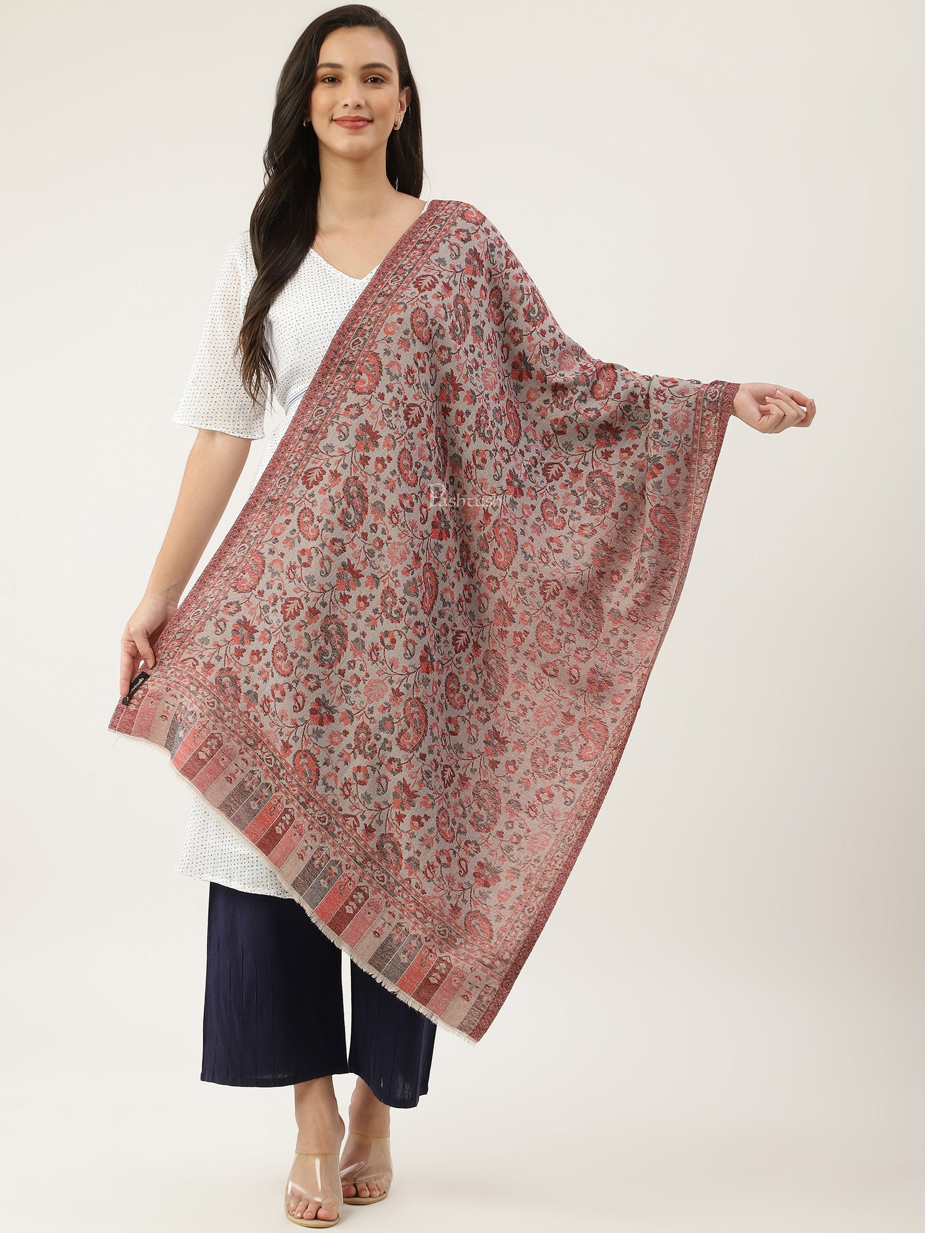Pashtush India Womens Stoles and Scarves Scarf Pashtush womens Fine Wool Stole, Ethnic Weave Design
