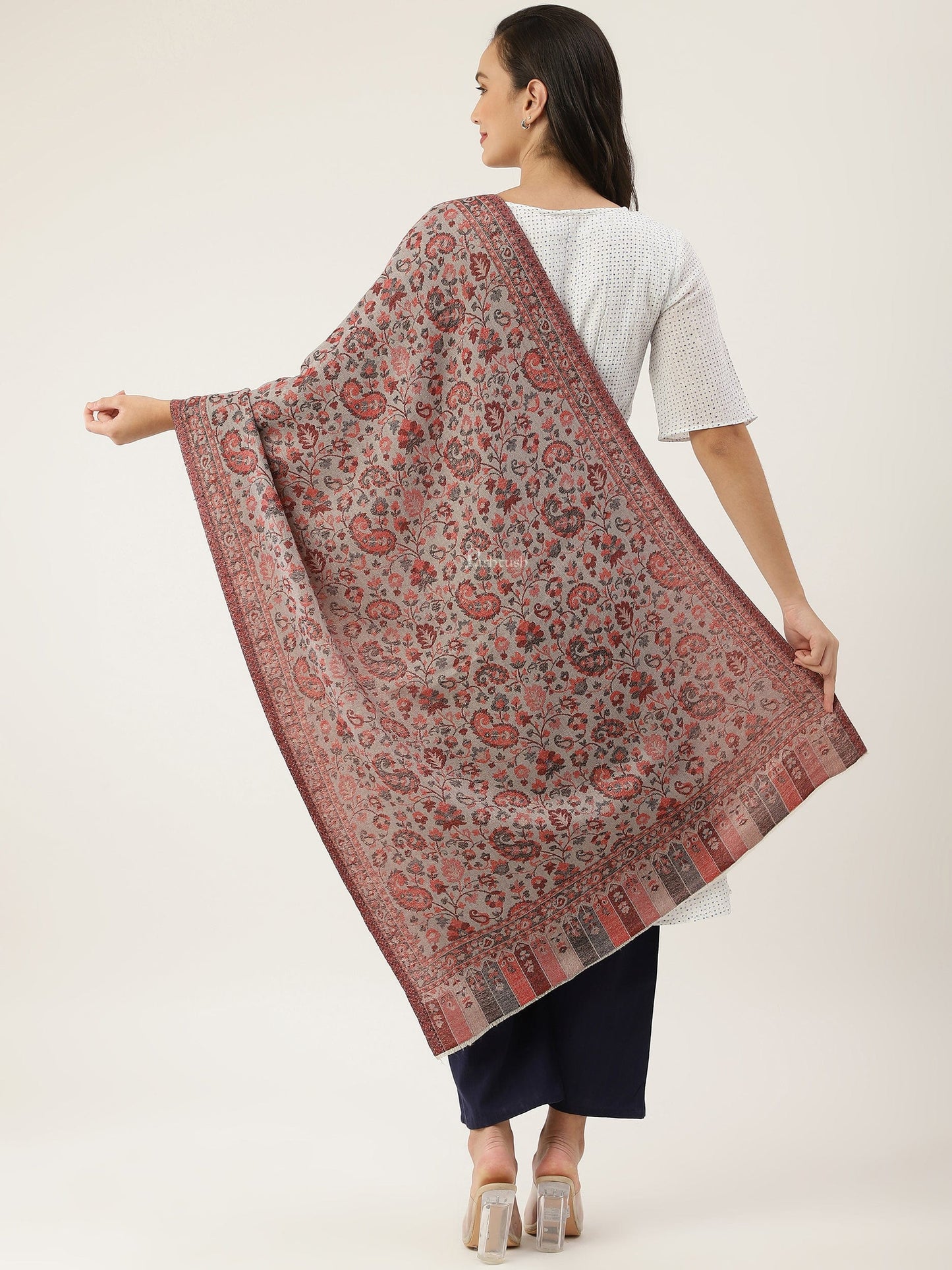 Pashtush womens Fine Wool Stole, Ethnic Weave Design