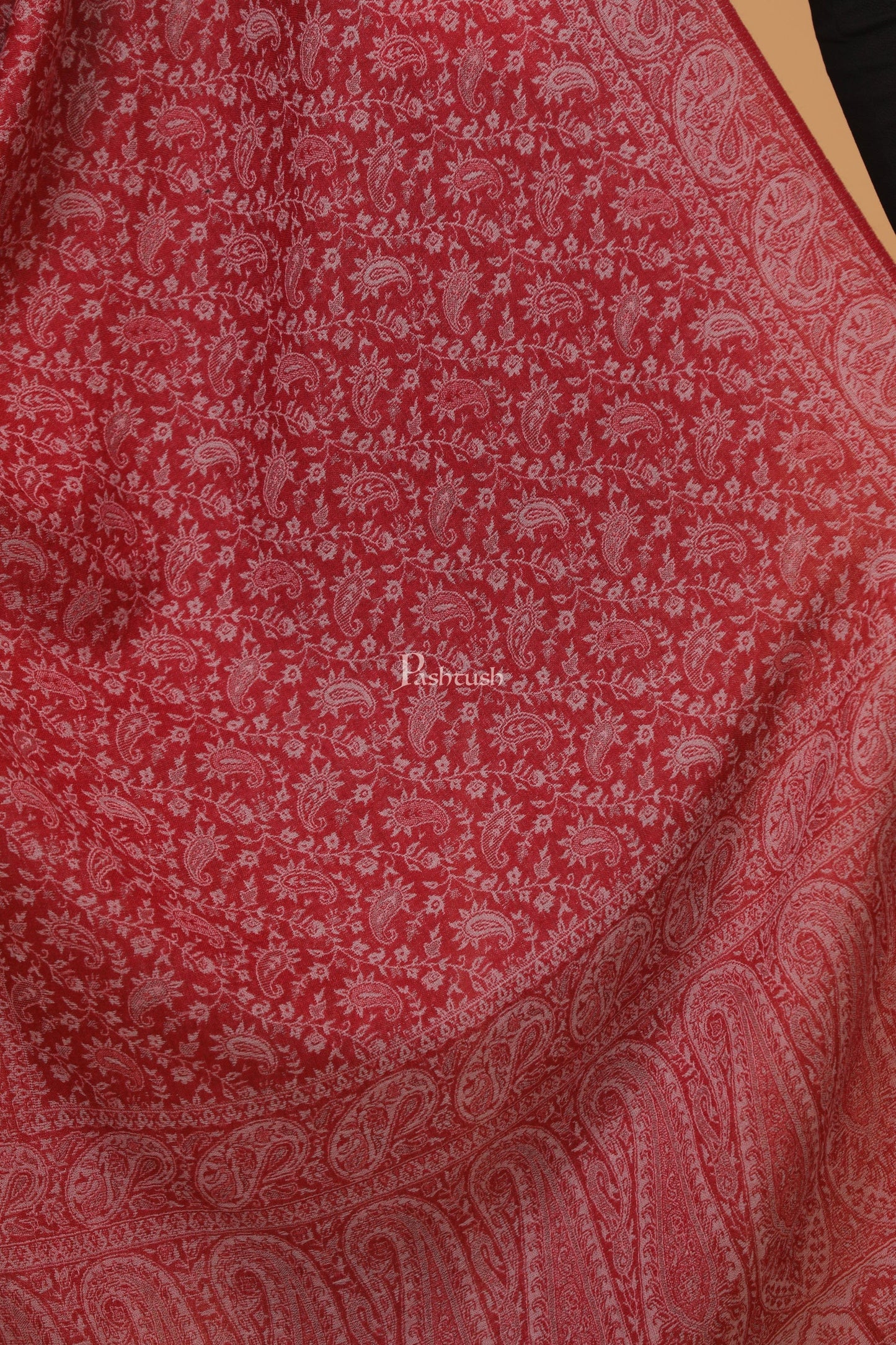 Pashtush India Womens Stoles and Scarves Scarf Pashtush womens Fine Wool stole, ethnic weave design, Maroon
