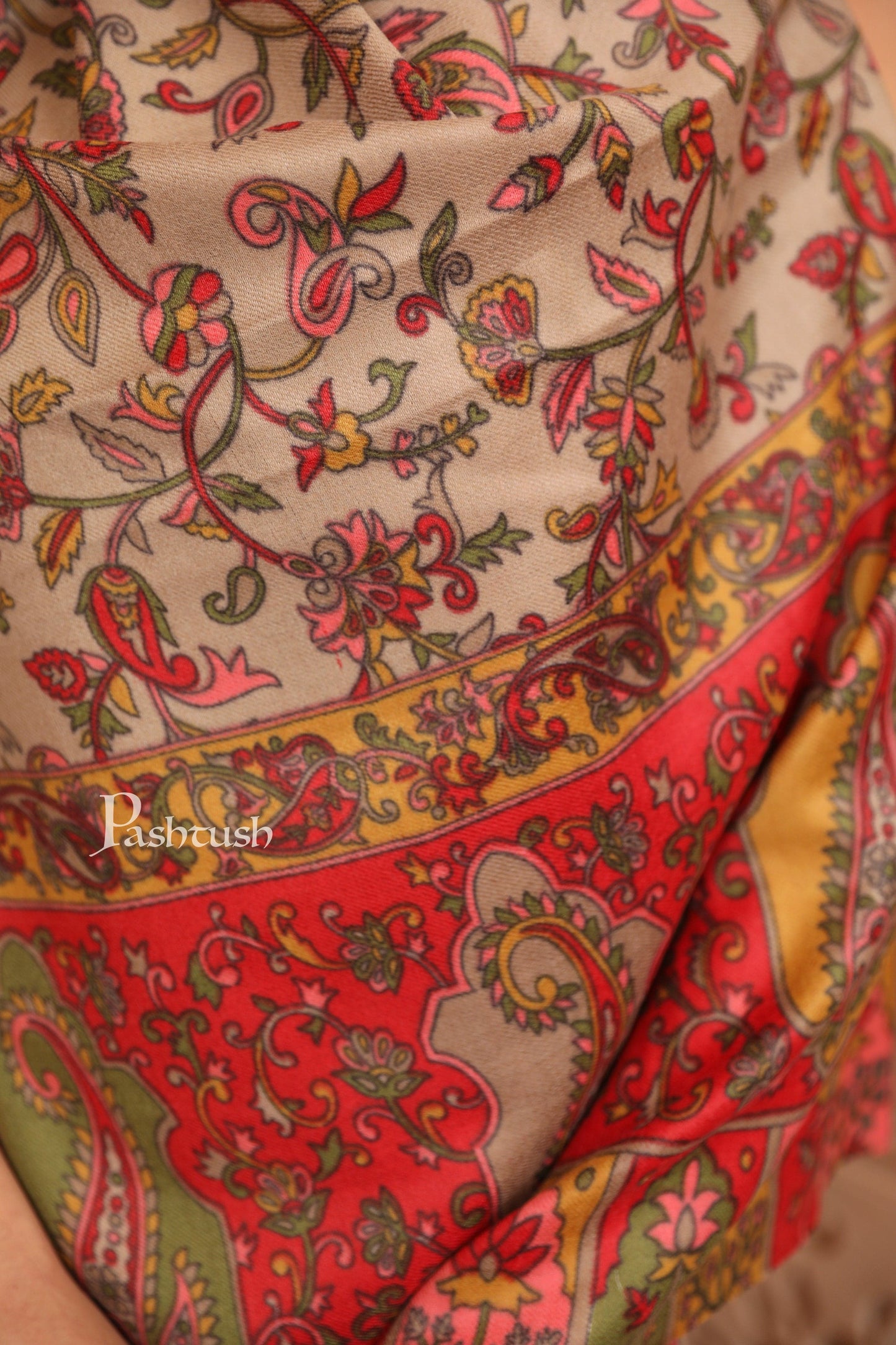 Pashtush India Womens Stoles and Scarves Scarf Pashtush Womens Fine Wool Stole, Floral Hand Print Design, Multicolour