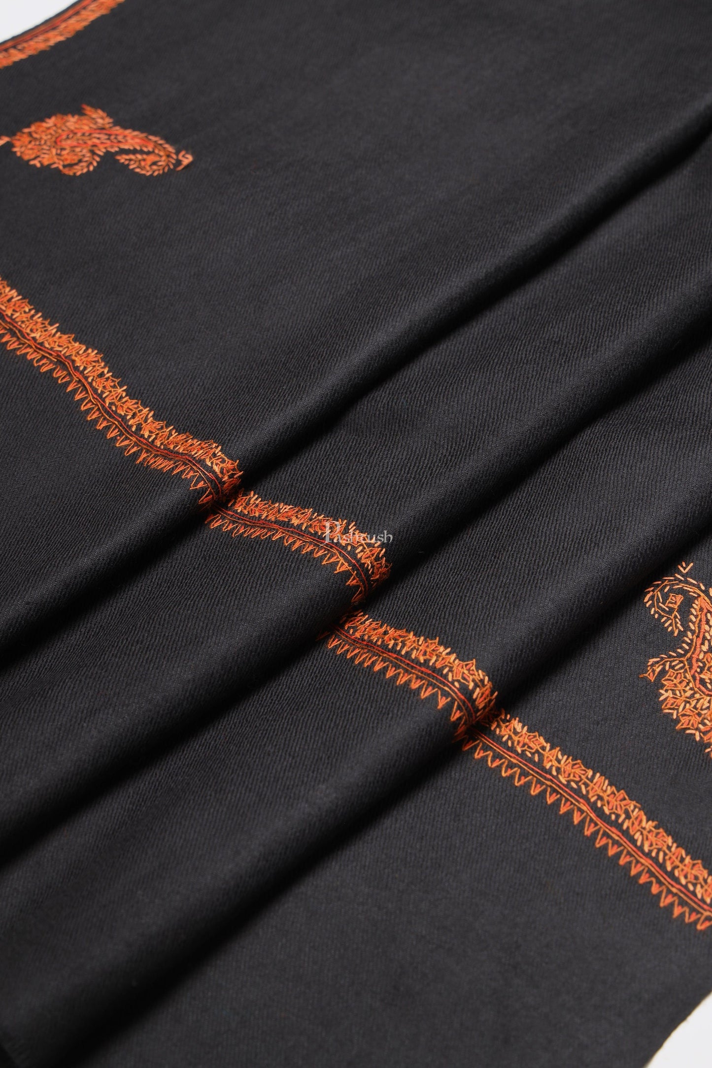 Pashtush India Womens Stoles Pashtush Womens Fine Wool Stole, Kashmiri Hand Embroidery, Kingri Design, Black