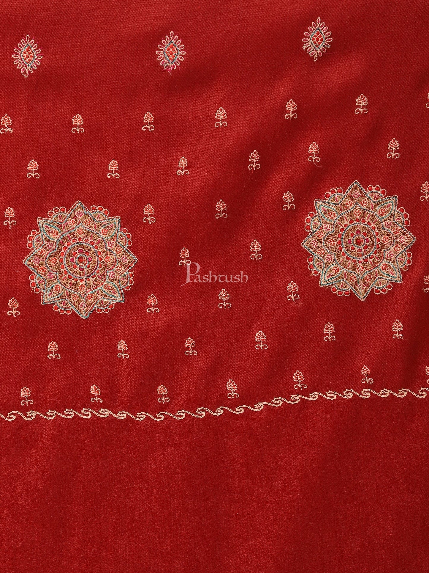 Pashtush India Womens Stoles and Scarves Scarf Pashtush womens Fine Wool Stole, Needlework Embroidery design, Maroon