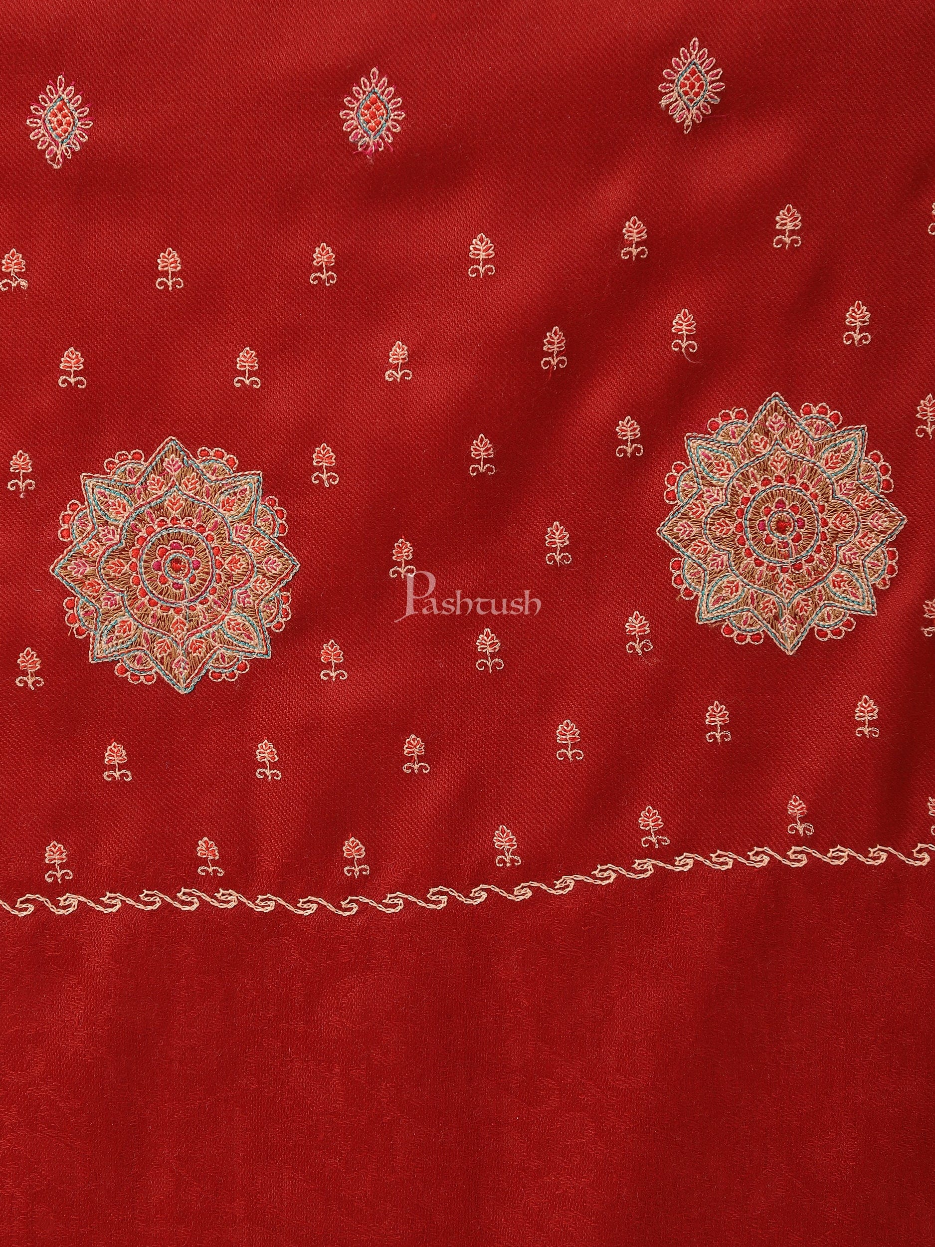 Pashtush India Womens Stoles and Scarves Scarf Pashtush womens Fine Wool Stole, Needlework Embroidery design, Maroon