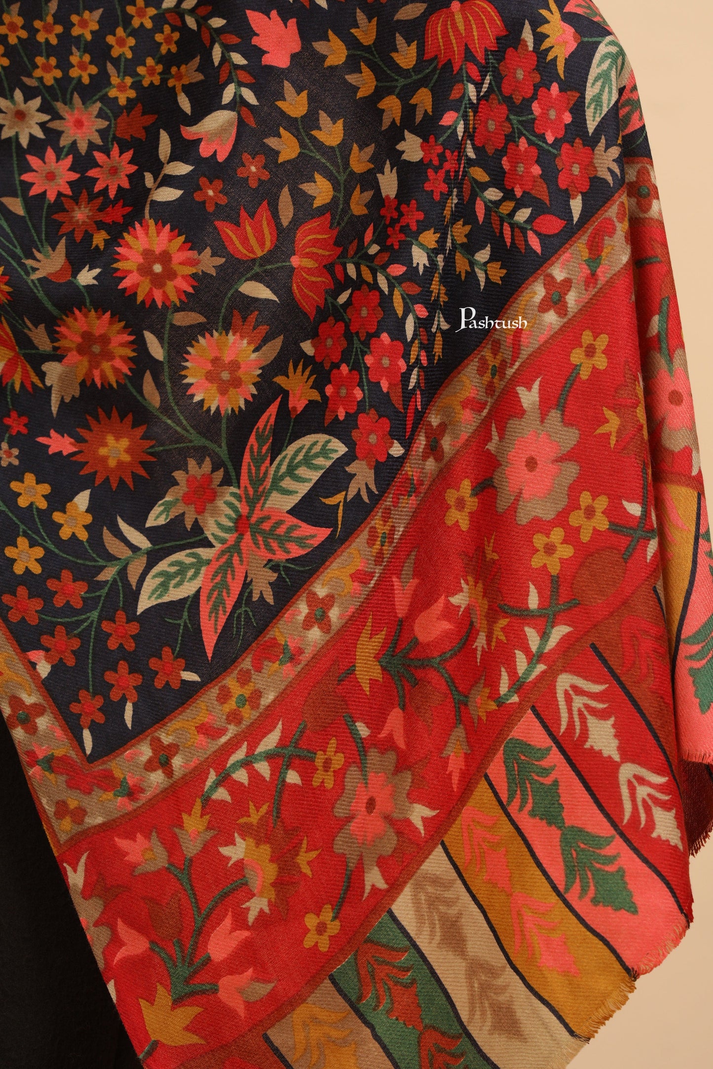 Pashtush India Womens Stoles and Scarves Scarf Pashtush Womens Fine Wool Stole, Paisley Design, Multicolour