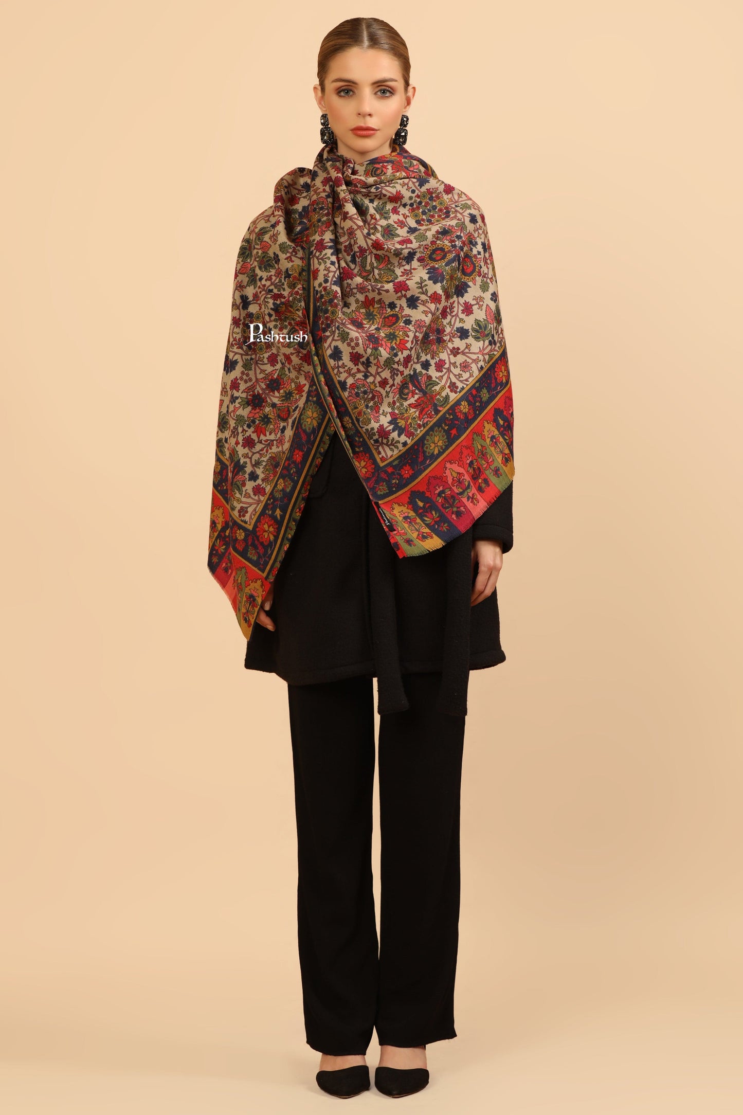 Pashtush India Womens Stoles Pashtush Womens Fine Wool Stole, Paisley Design, Multicolour