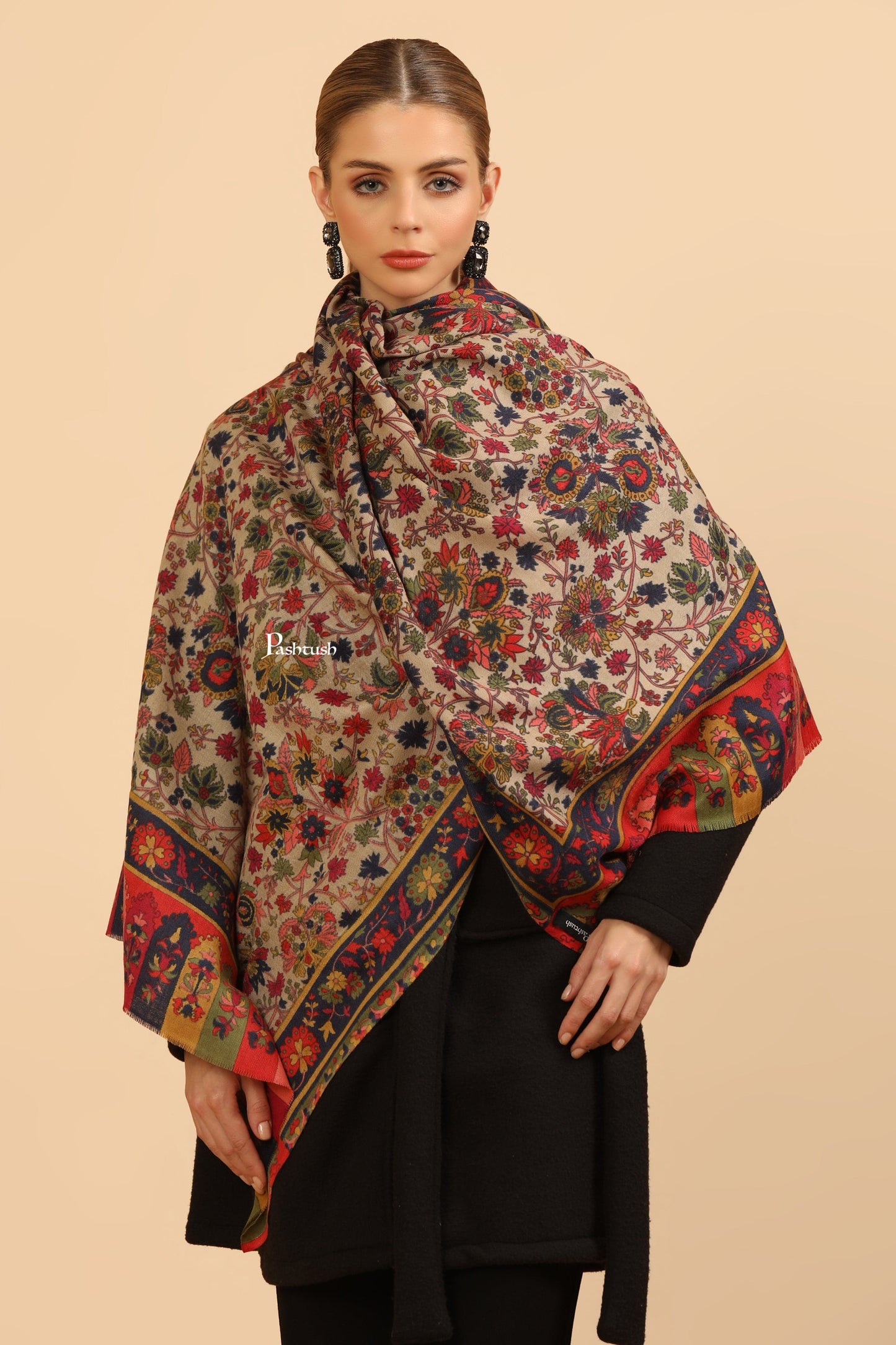 Pashtush India Womens Stoles Pashtush Womens Fine Wool Stole, Paisley Design, Multicolour
