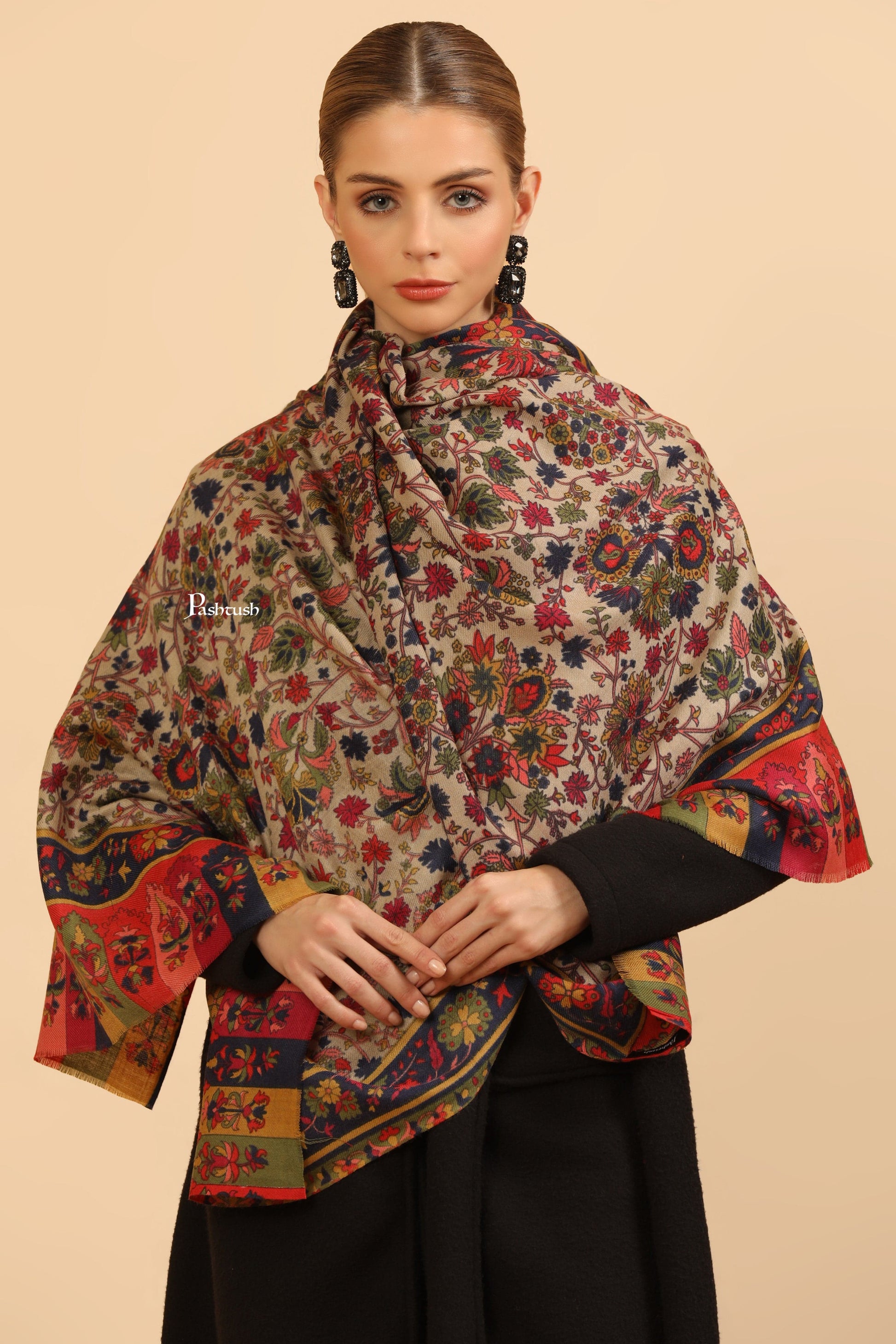 Pashtush India Womens Stoles Pashtush Womens Fine Wool Stole, Paisley Design, Multicolour