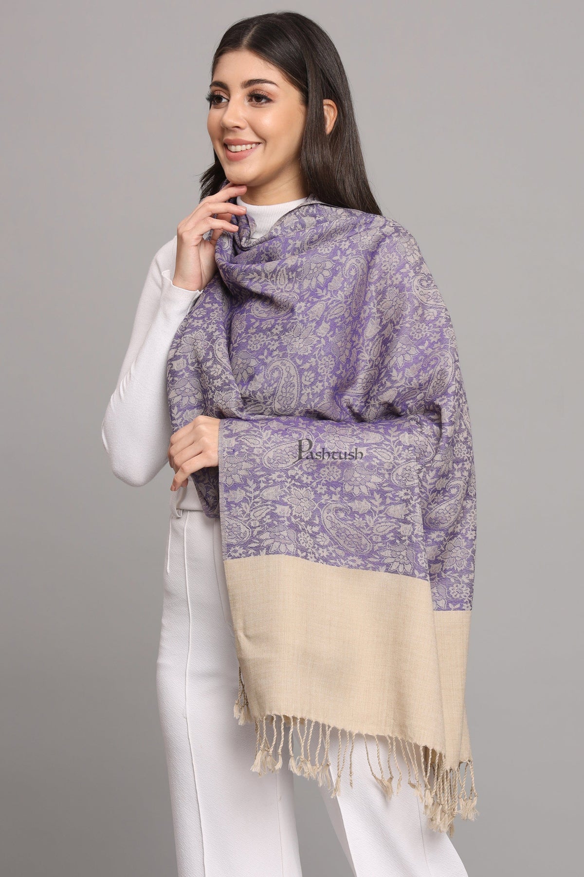 Pashtush India Womens Stoles Pashtush Womens Fine Wool Stole, Pasiley Design, Blue
