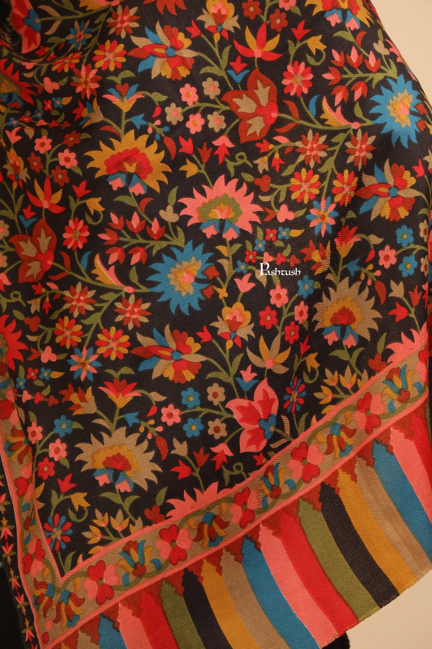 Pashtush India Womens Stoles Pashtush Womens Fine Wool Stole, Pasiley Design, Multicolour