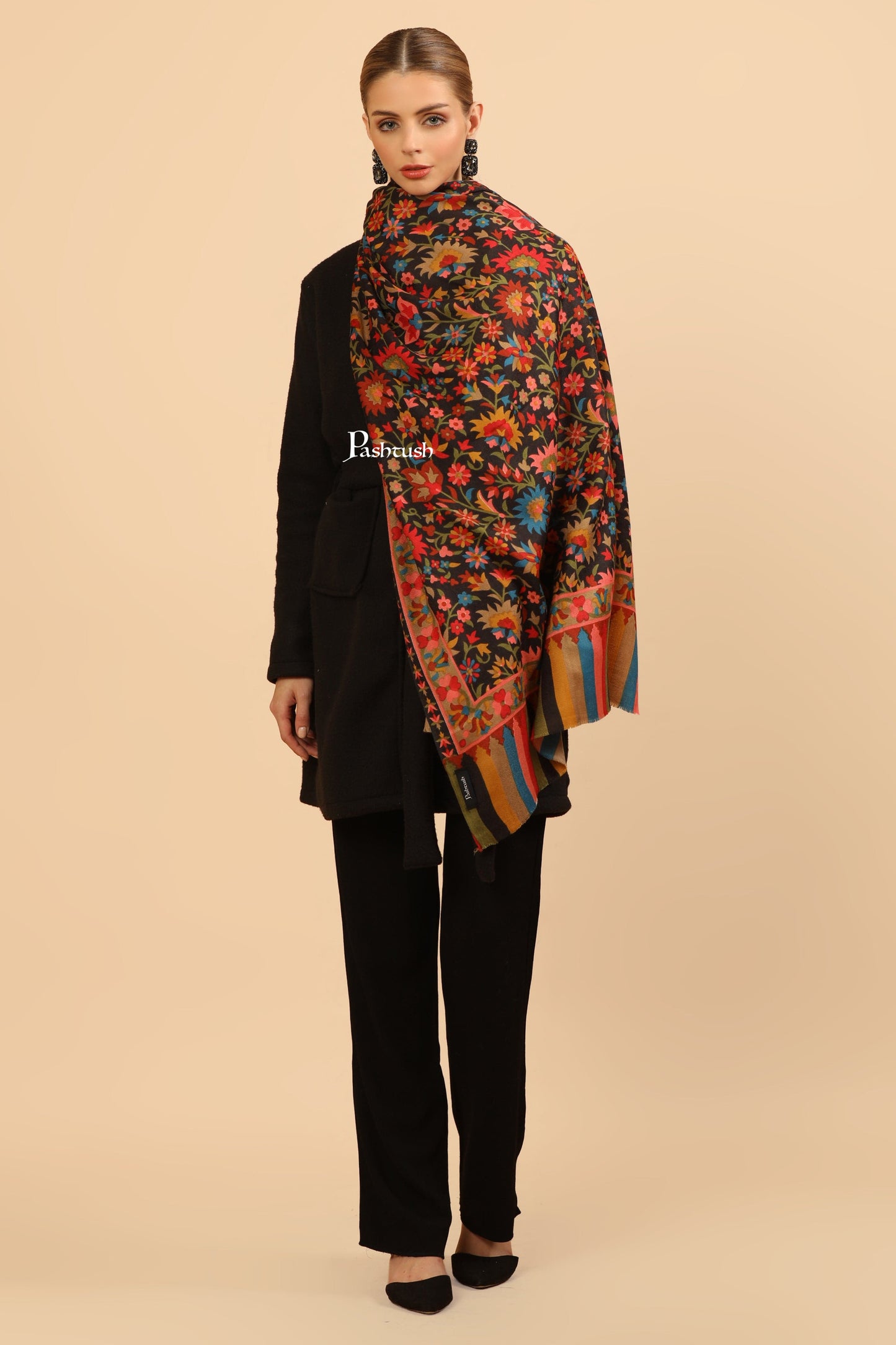 Pashtush India Womens Stoles Pashtush Womens Fine Wool Stole, Pasiley Design, Multicolour