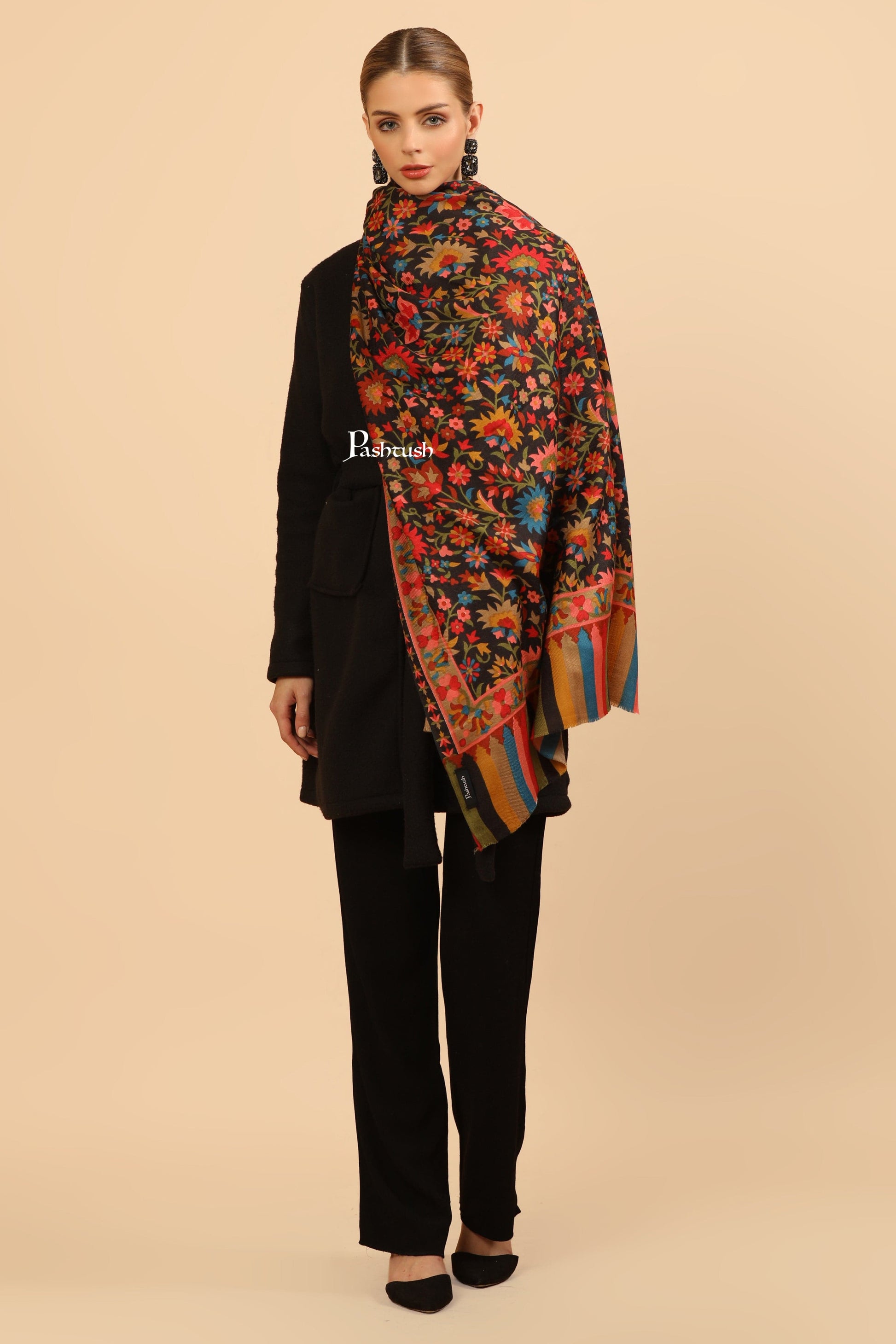 Pashtush India Womens Stoles Pashtush Womens Fine Wool Stole, Pasiley Design, Multicolour