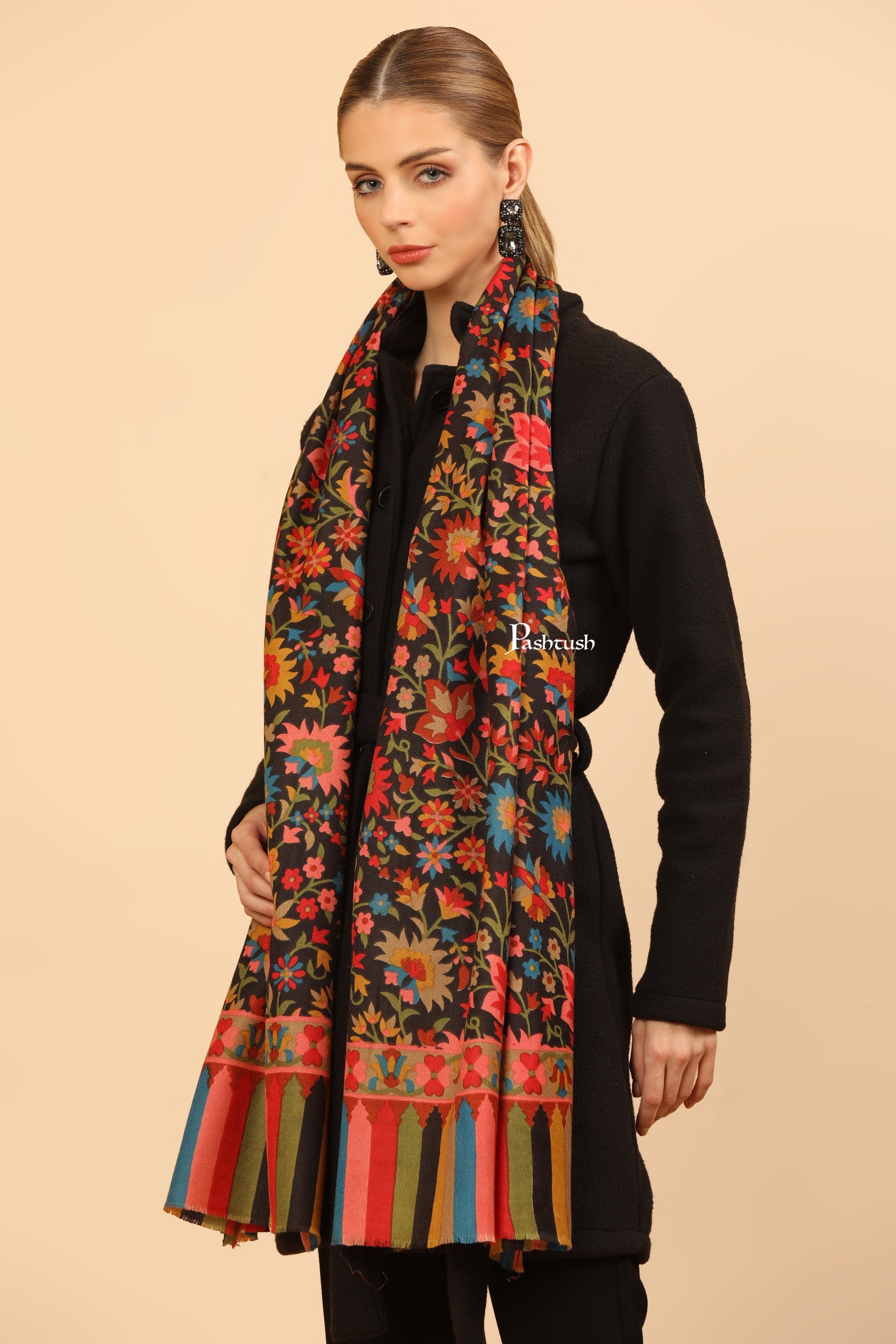 Pashtush India Womens Stoles Pashtush Womens Fine Wool Stole, Pasiley Design, Multicolour