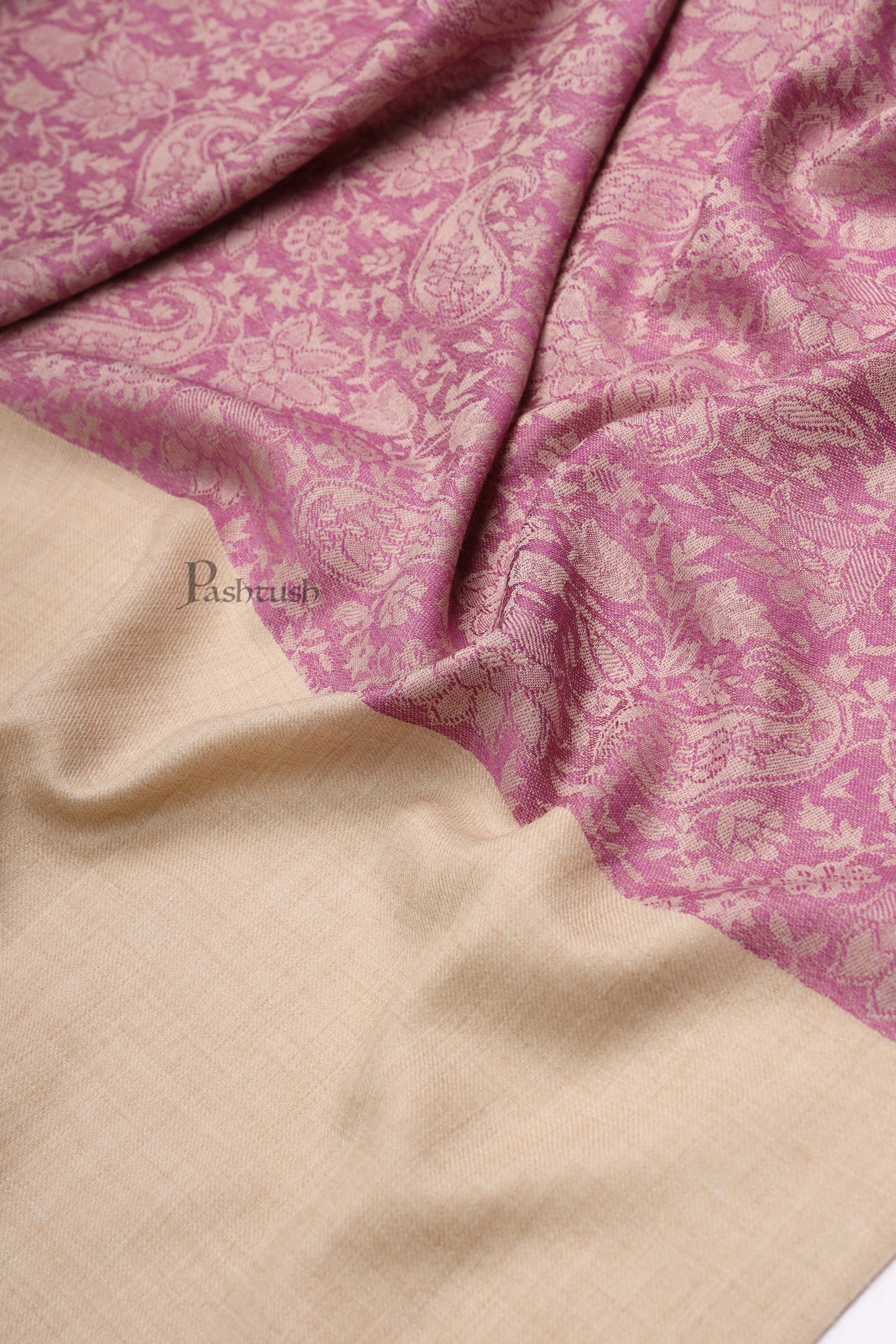 Pashtush India Womens Stoles Pashtush Womens Fine Wool Stole, Pasiley Design, Peel Lilac