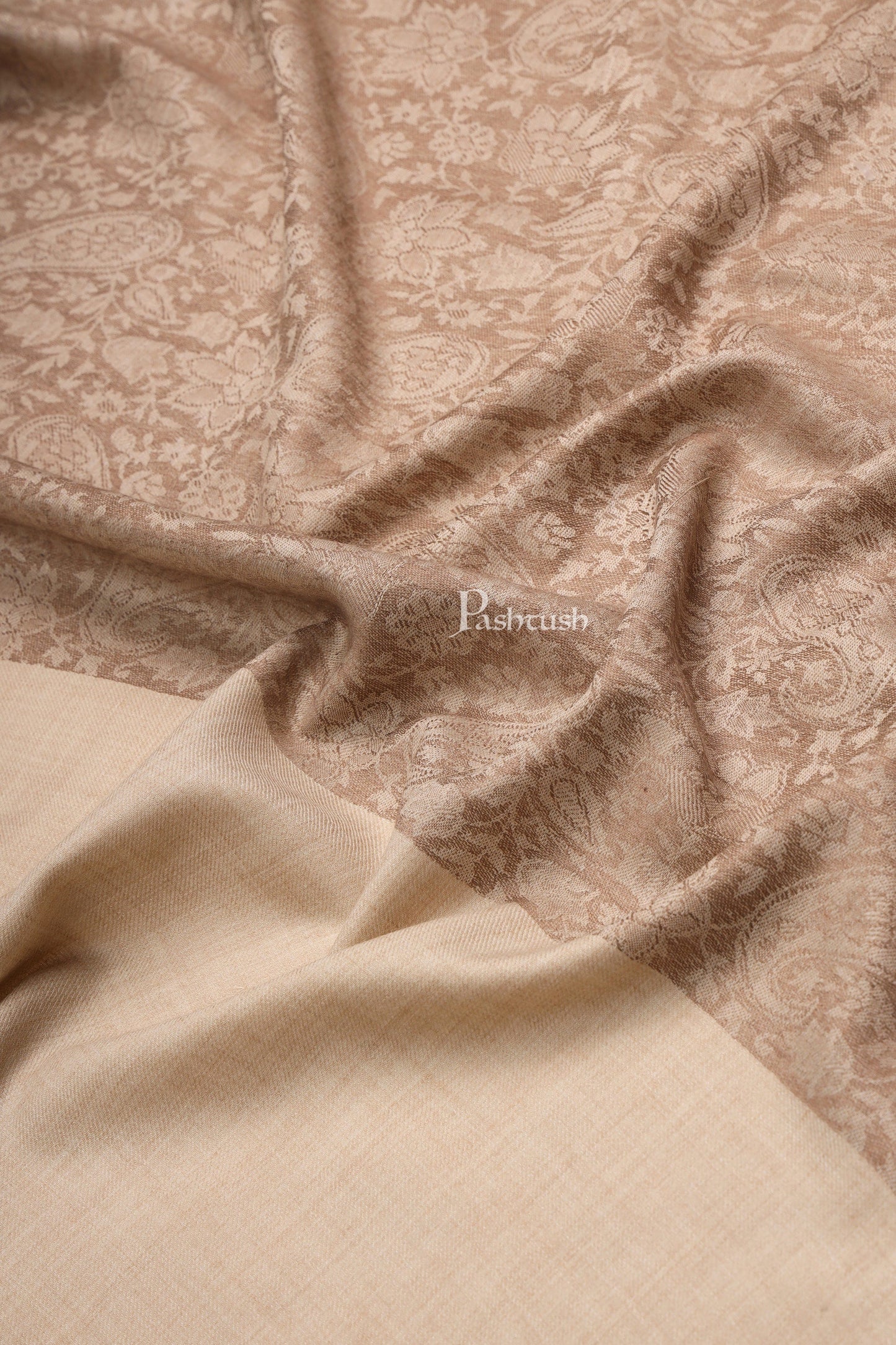 Pashtush India Womens Stoles Pashtush Womens Fine Wool Stole, Pasiley  Design, Taupe