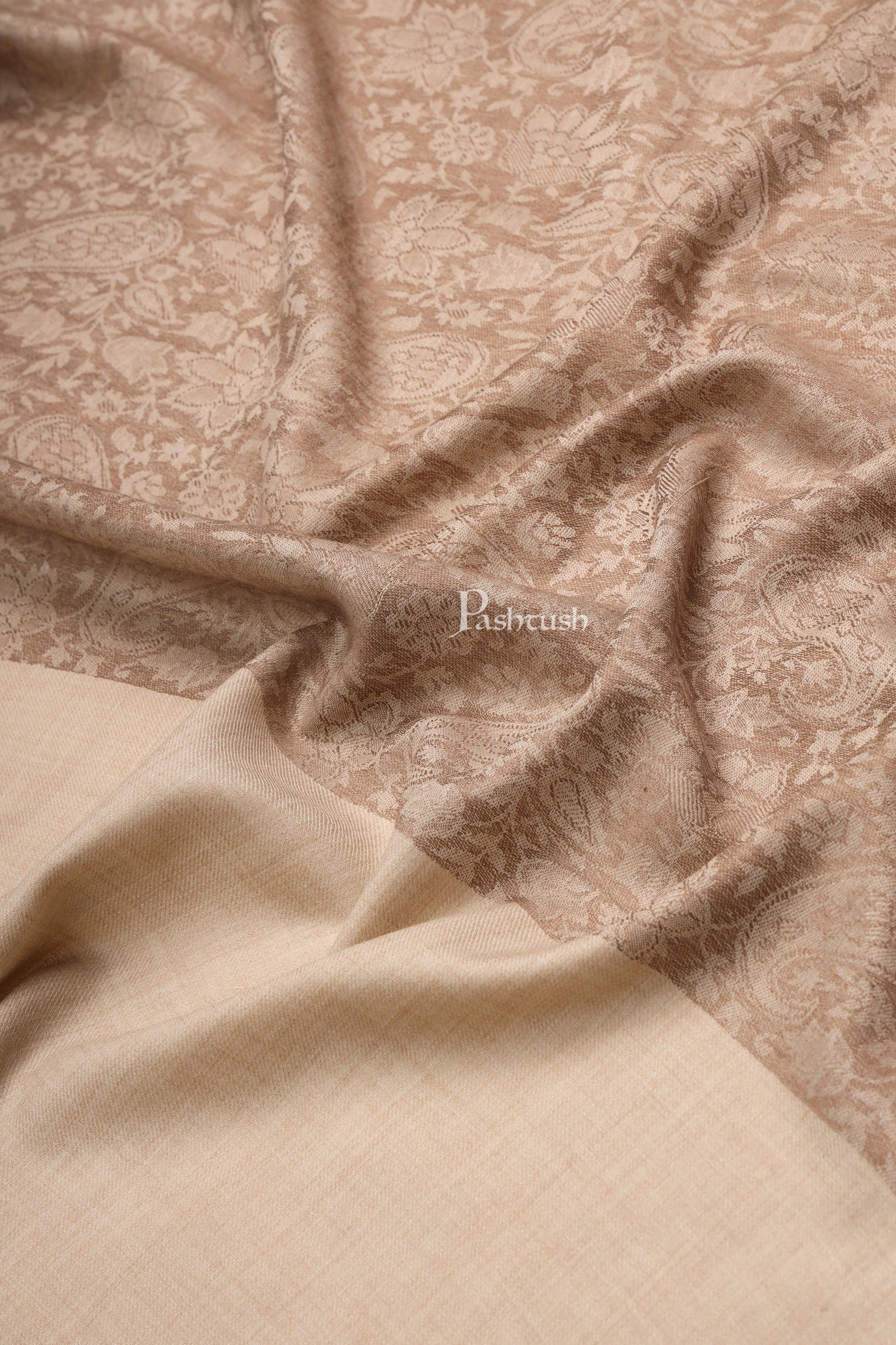 Pashtush India Womens Stoles Pashtush Womens Fine Wool Stole, Pasiley  Design, Taupe