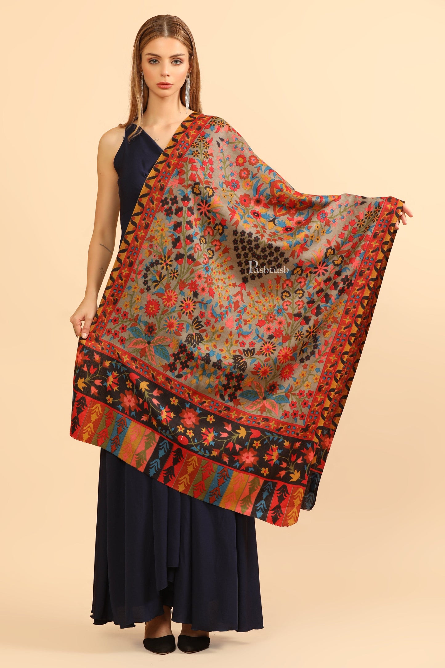 Pashtush India Womens Stoles Pashtush Womens Fine Wool Stole, Printed Paisley Design, Multicolour