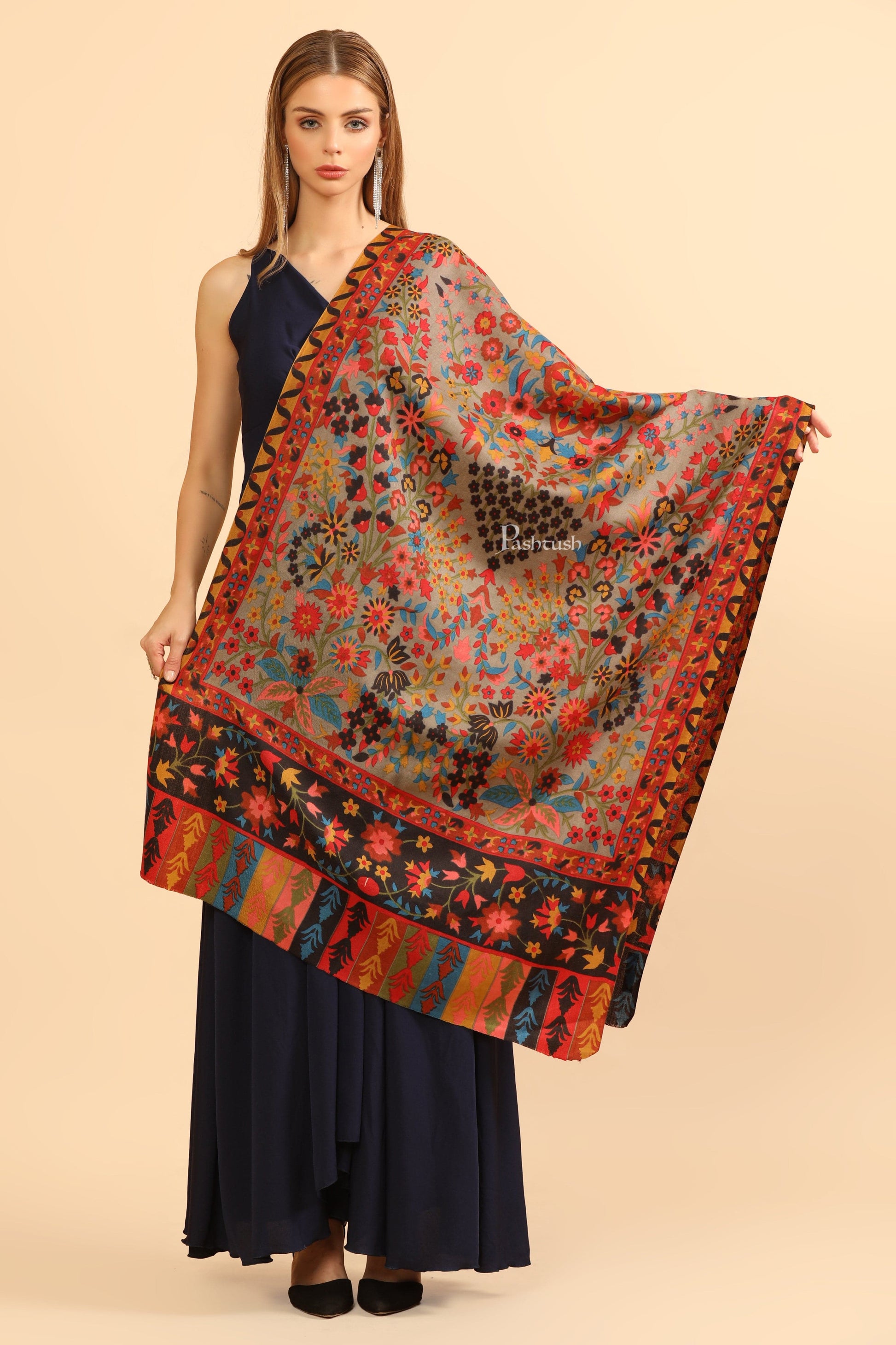 Pashtush India Womens Stoles Pashtush Womens Fine Wool Stole, Printed Paisley Design, Multicolour