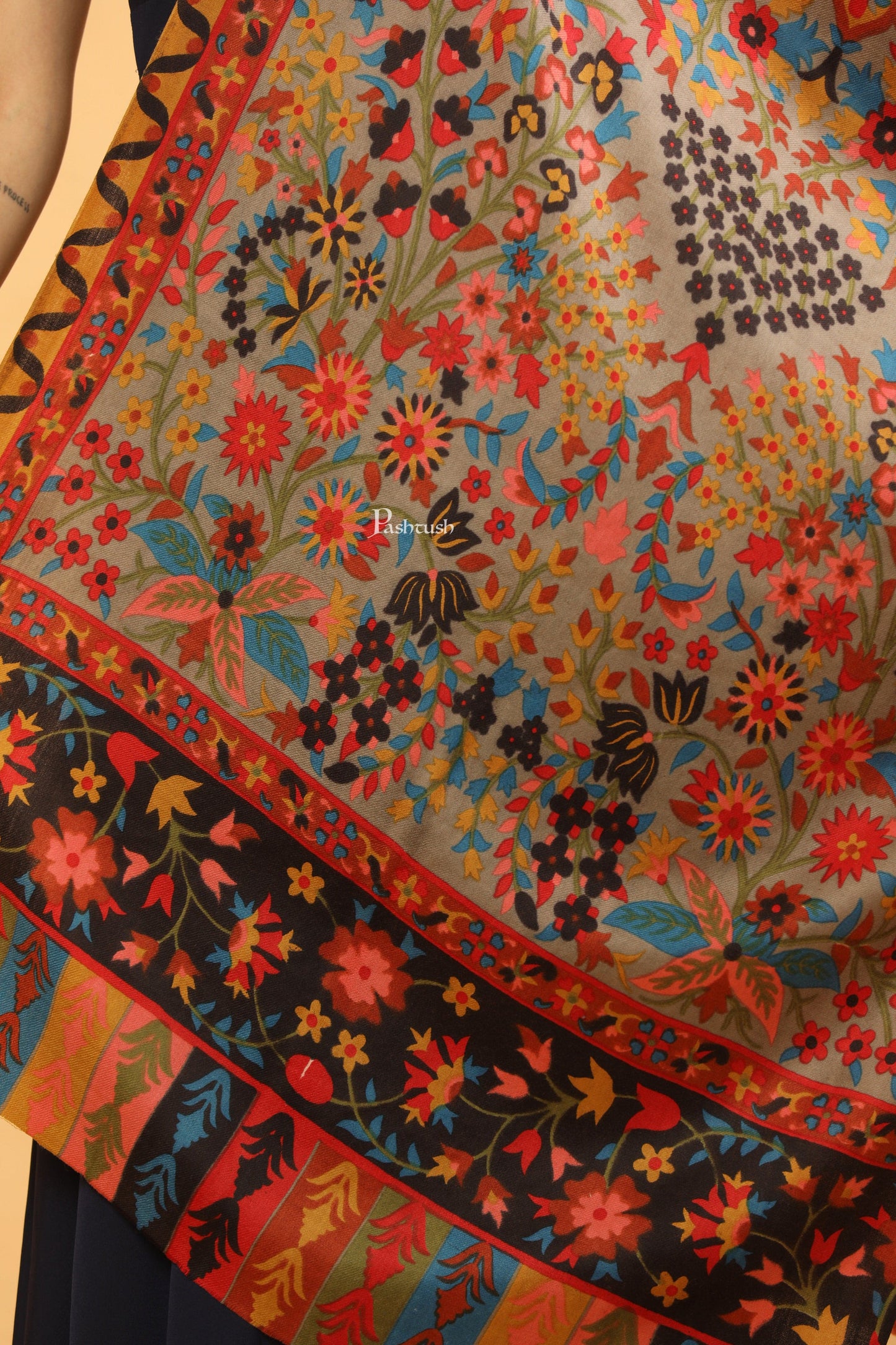 Pashtush India Womens Stoles Pashtush Womens Fine Wool Stole, Printed Paisley Design, Multicolour